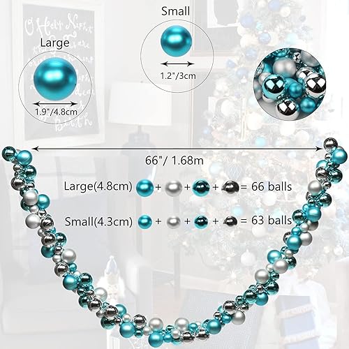 Miniatura 6 de Guirnalda de bolas de Navidad de 6 pies, inastillable, esferas colgantes de Navidad, decoraciones para el hogar, interiores, exteriores, repisas,