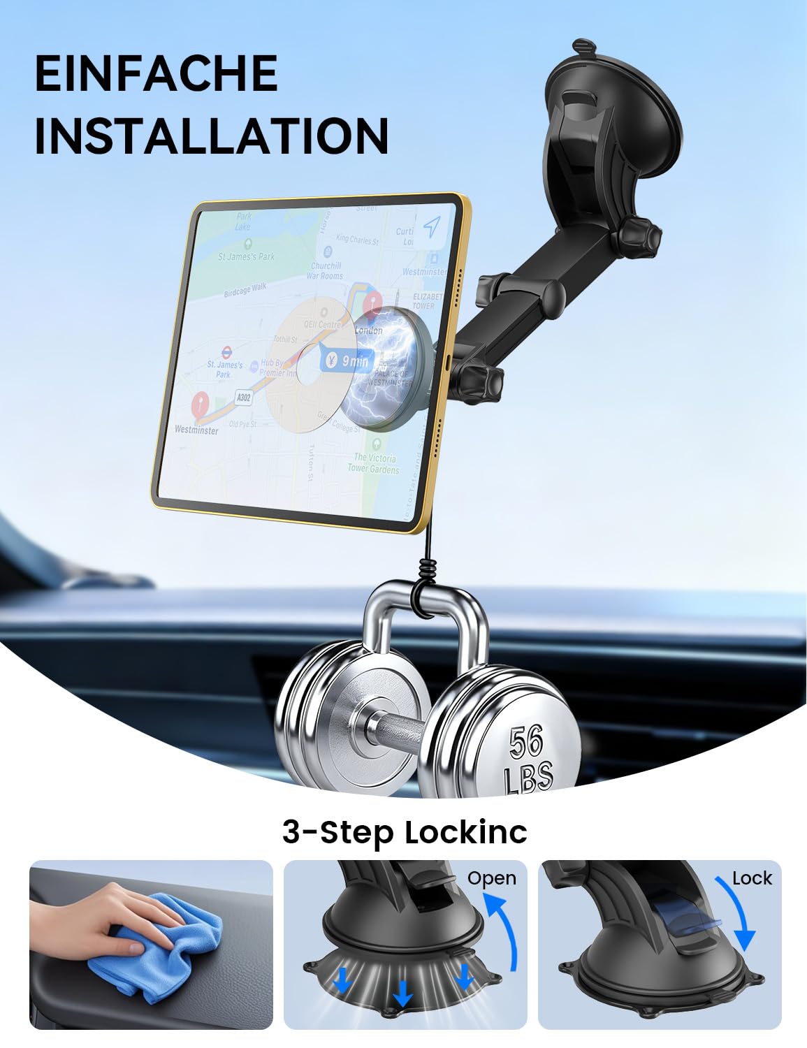 OHLPRO Magnético Soporte Tablet Coche con Ventosa Ultra Fuerte, Soporte iPad Coche Parabrisas y Salpicadero Rotación de 360 Brazo Extensible Compatible con iPad Galaxy Tab Phones y Tablets 4-13
