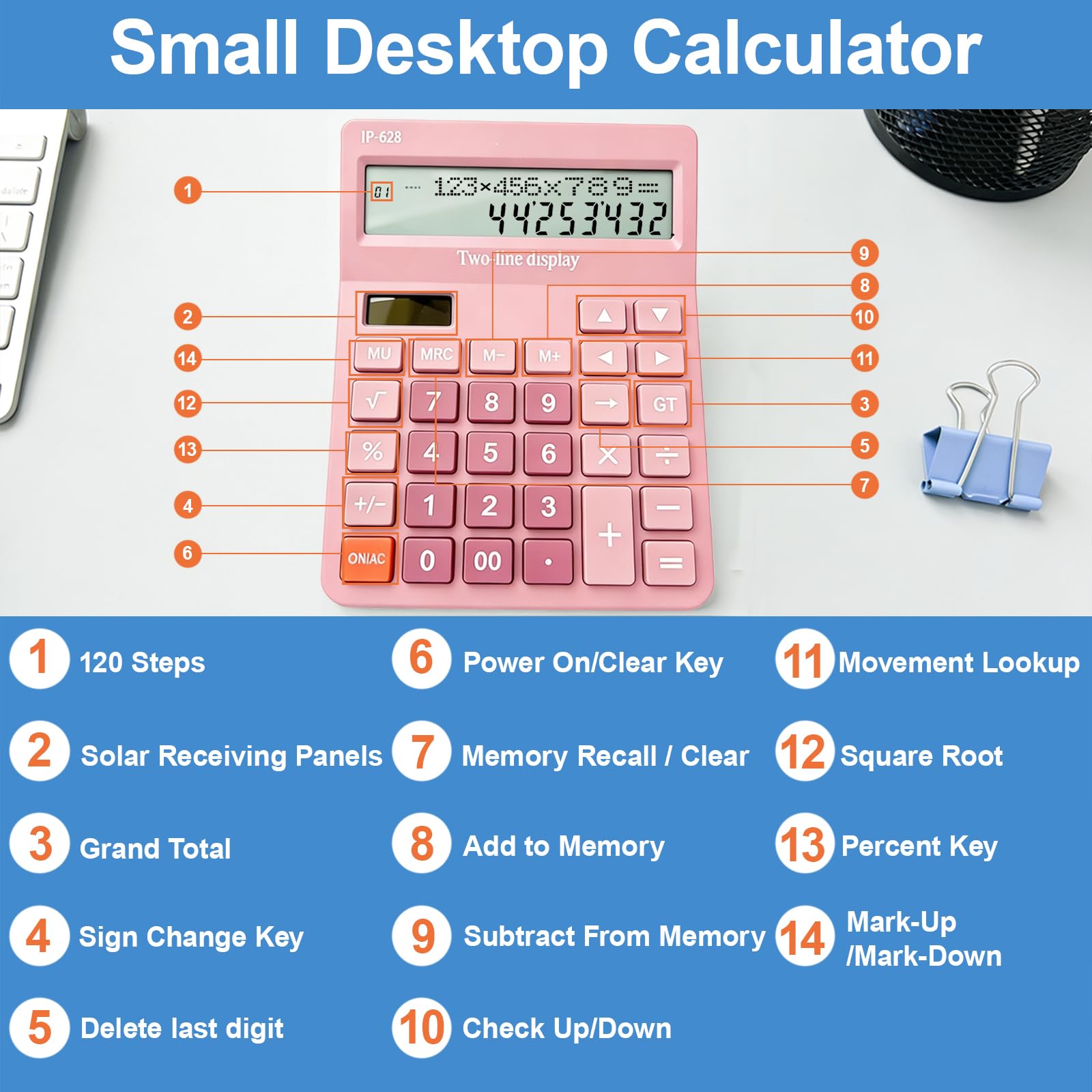 Calculadoras de escritorio, calculadora de escritorio con pantalla grande de 2 líneas, calculadora básica con botón grande, calculadora de 4 funciones para negocios, estudiantes, suministros de