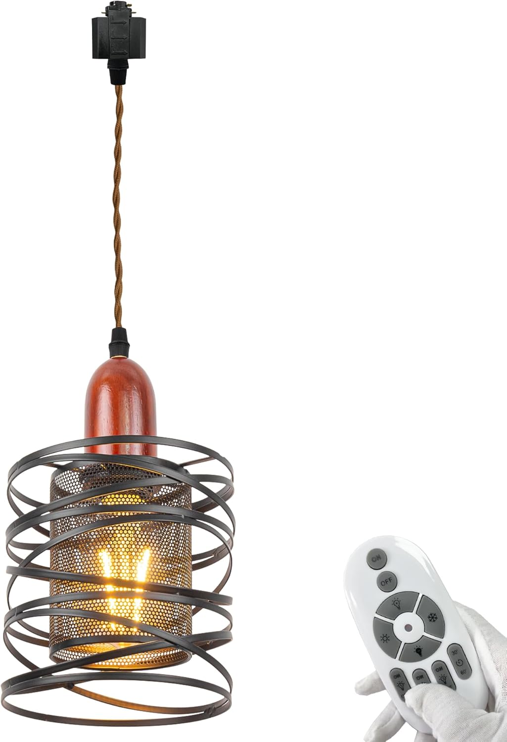H-Type Track Pendant Light with 3.2 ft Cord Industrial Vintage Stytle Double Lampshades Nordic Wooden Socket Pendant Lamp Track Lighting with Smart Edison Bulbs Timer for Kitchen Island