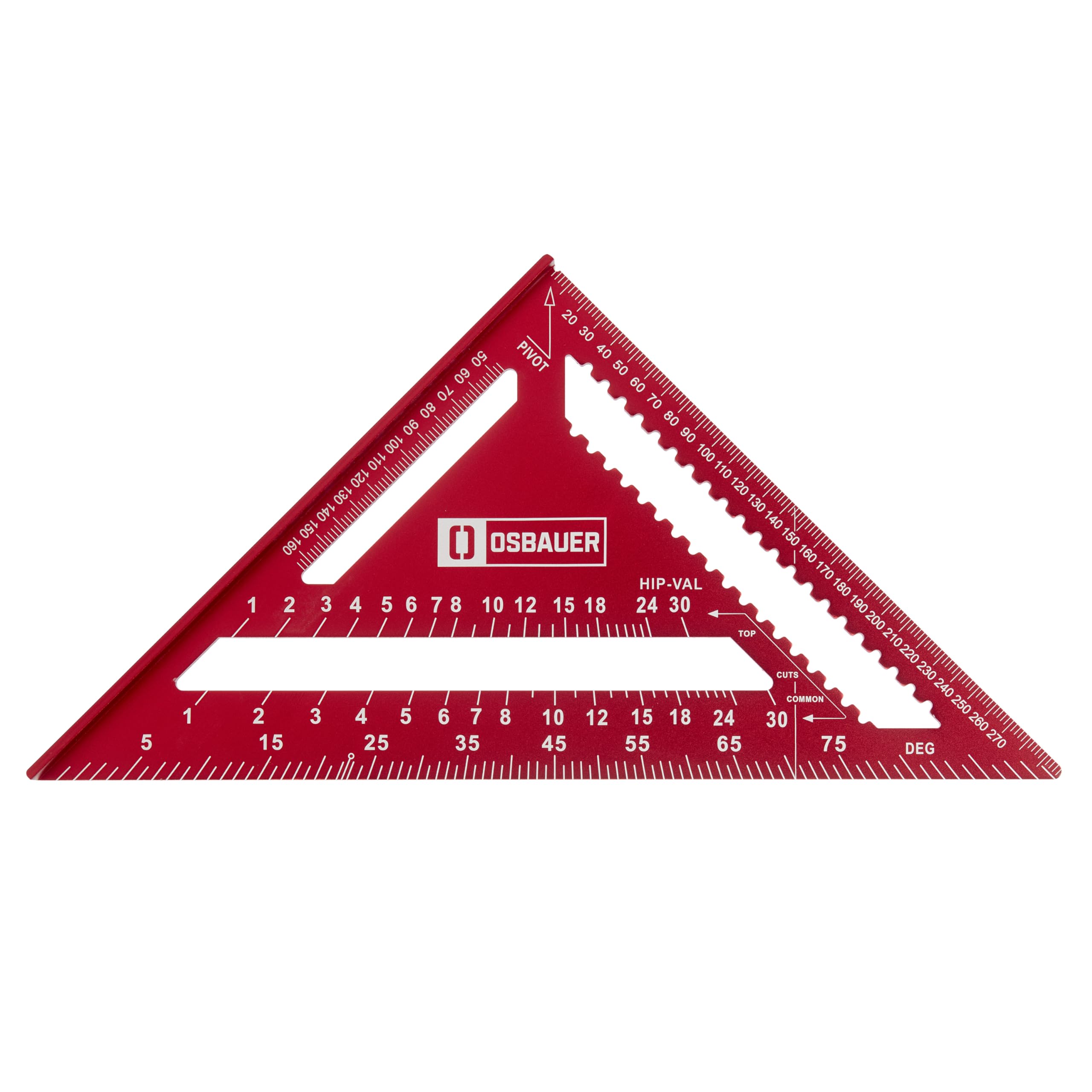 Osbauer 300mm (12 inch) Rafter Square Metric Carpenters Speed Set Square 90 Degree Roofing Angle Measuring Aluminium - Red