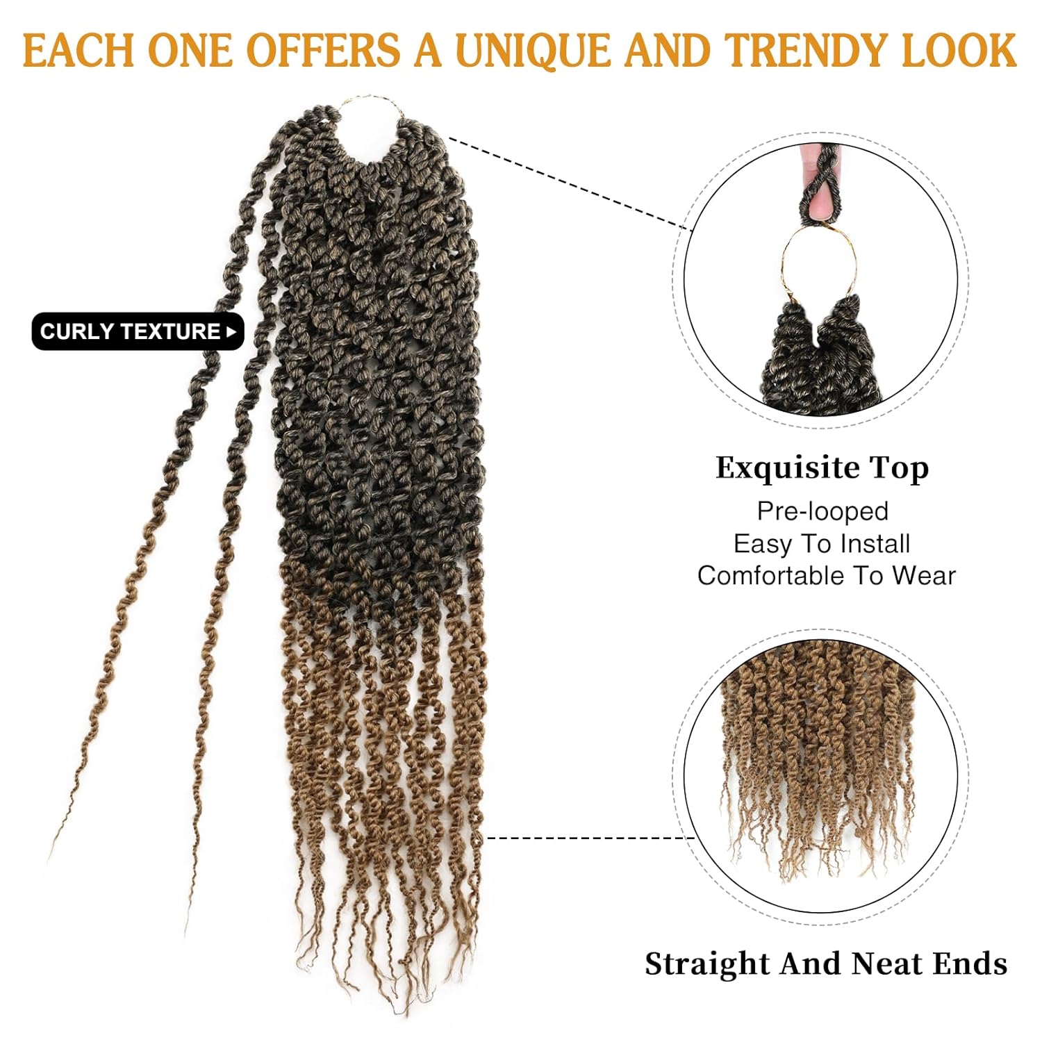 Curly Senegalese Twist Crochet Hair 18 Inch Pre-twisted Crochet Braids Hair with Straight Ends, Synthetic Crochet Braiding for Black Women(1B/27,18 Inch)