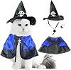 Halloween Cat Costume: Cat Witch Hat with Pet Cape, Funny Cat Wizard Costume, Cat Halloween Party Cosplay Clothes, Cute Cat Outfit for Cats Kittens Small Dogs Blue