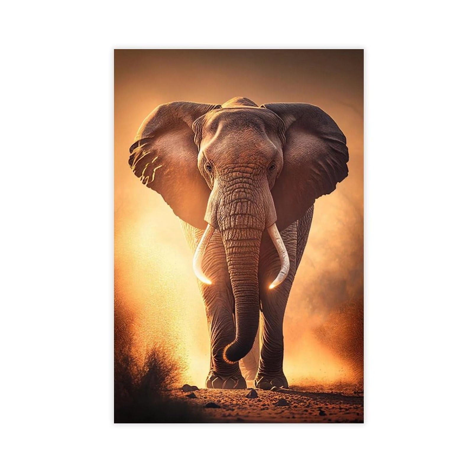 African Elephant Sunset Landscape Canvas Poster for Bedroom Decor Gift