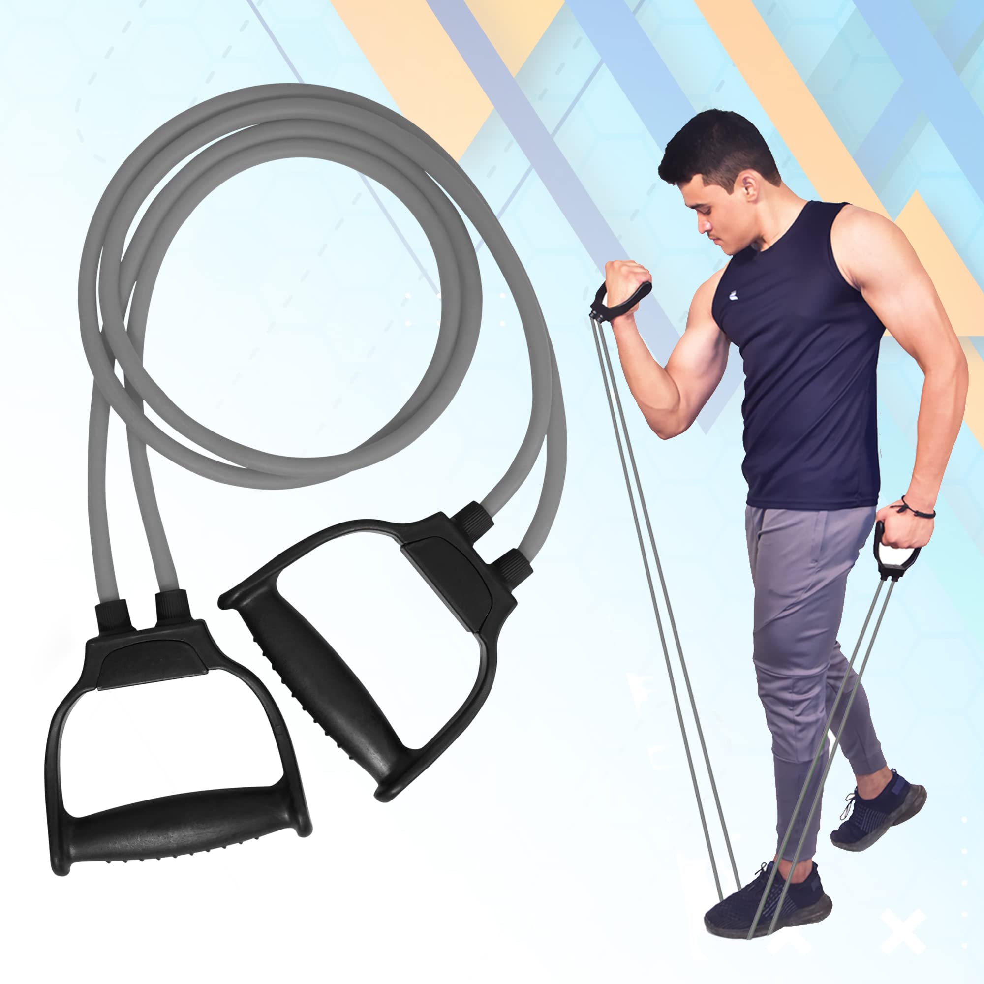 druk life Natural Rubber Double Toning Tube, Exercise Resistance Tube, Stretching Tube, Full Body Workout, Toning Tube, Gym Exercise Equipment, Fitness Accessories, Elastic Band For Men & Women (Grey) (B0BS9JBZ5V) Amazon Price History, Amazon Price Tracker