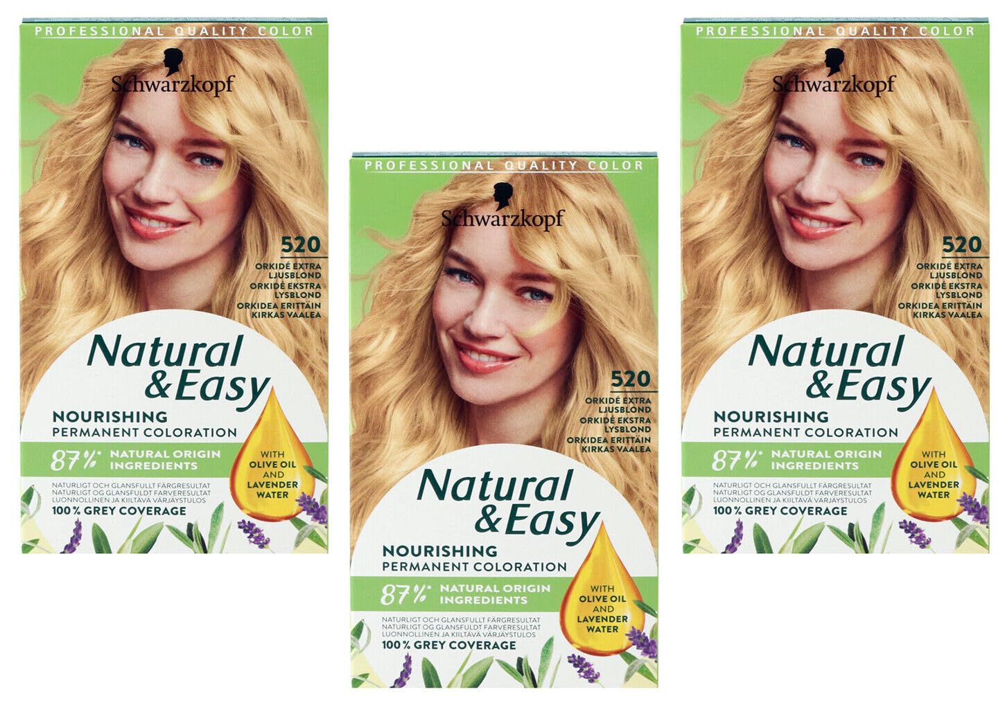 Schwarzkopf Natural & Easy Nourishing Permanent Colouration 520 Ultra Light Blonde Pack of 3