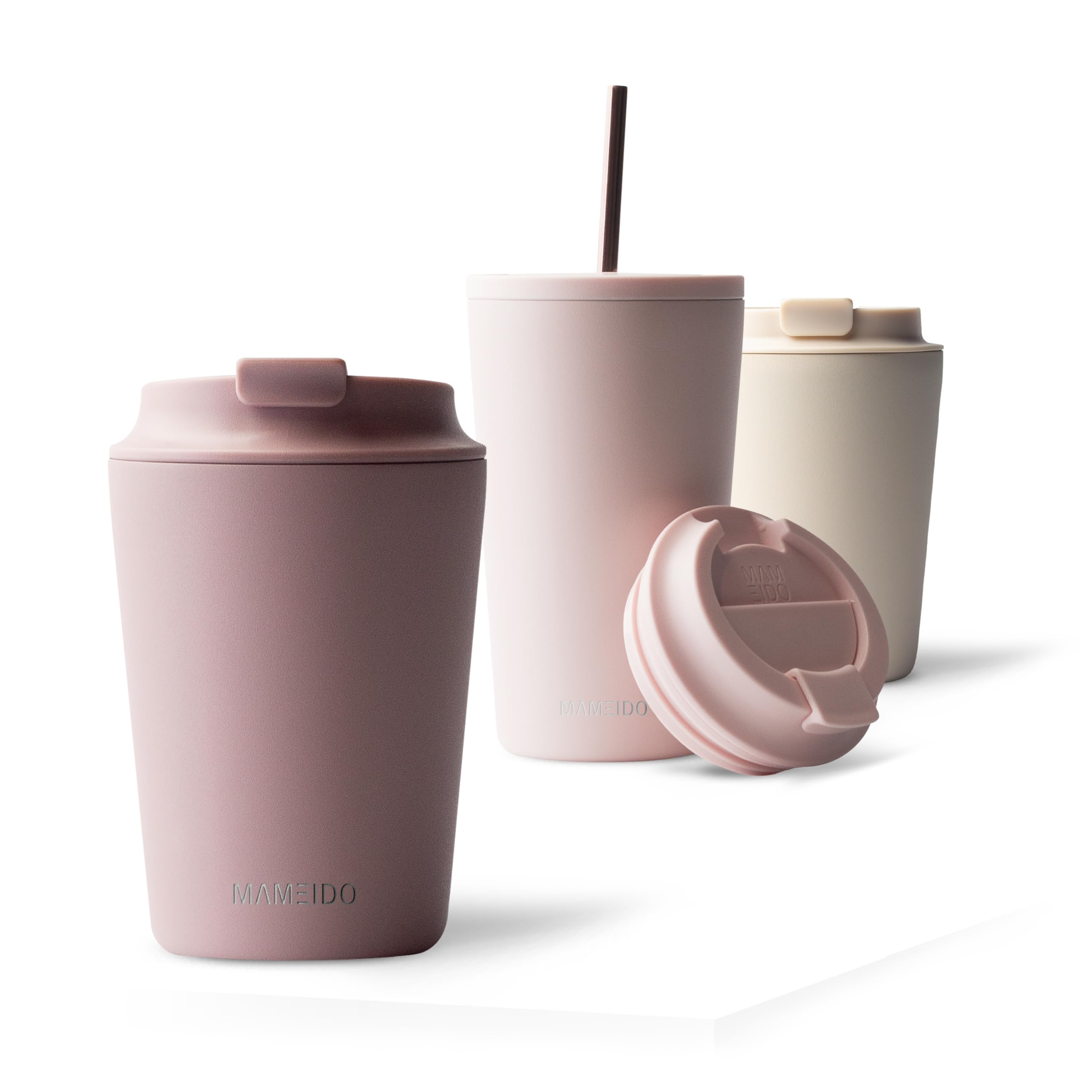 MAMEIDO Thermobecher 350 ml, dichter Kaffeebecher to go aus Edelstahl doppelwandig isoliert, auslaufsicher, Coffee to go Becher warmhaltend (Powder Blush)