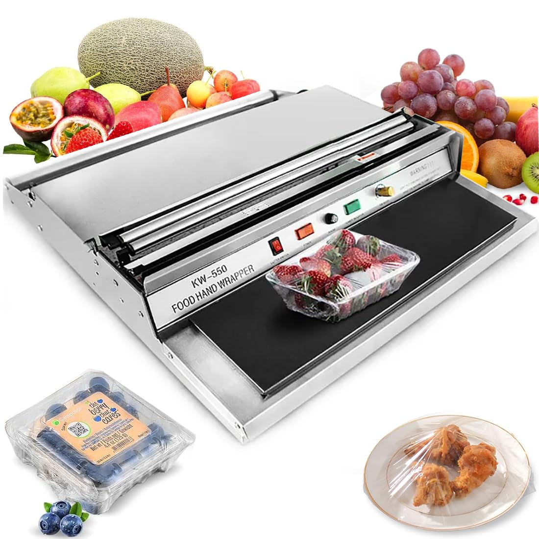 Máquina de envolver a mano con placa térmica integrada, envoltura de sellado de película de 270 W para embalaje de alimentos, sellador de bandejas de frutas para uso en supermercado