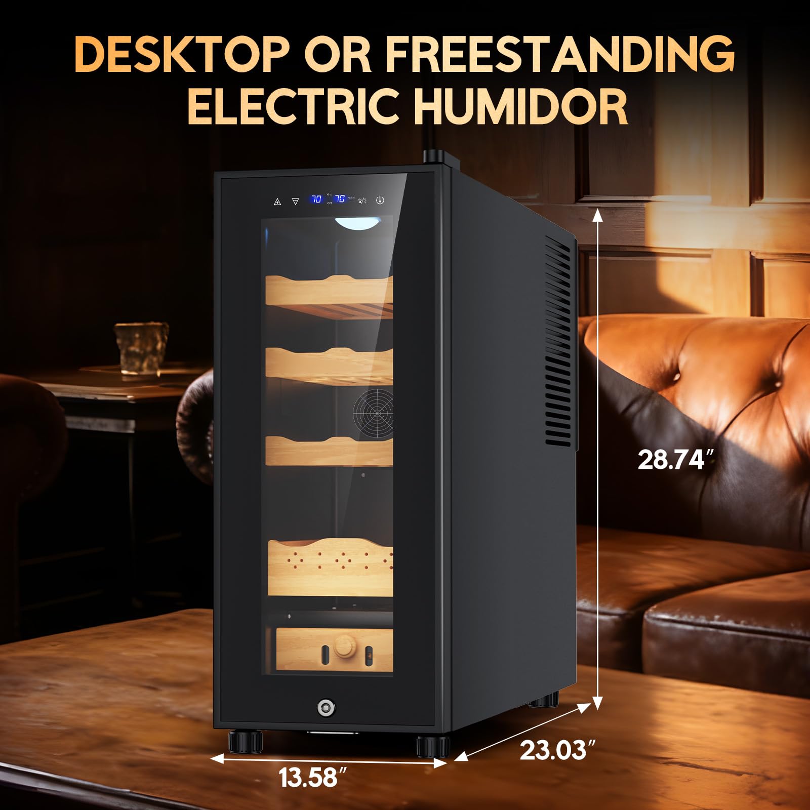 Rlpi Thermostatic Electric Cooler Cabinet 250 Counts,35l Electric Humidor With Smart Humidity & Temp Digit Control System,Spanish Wood Shelves,Gift For Men on Fridge.com - View 5