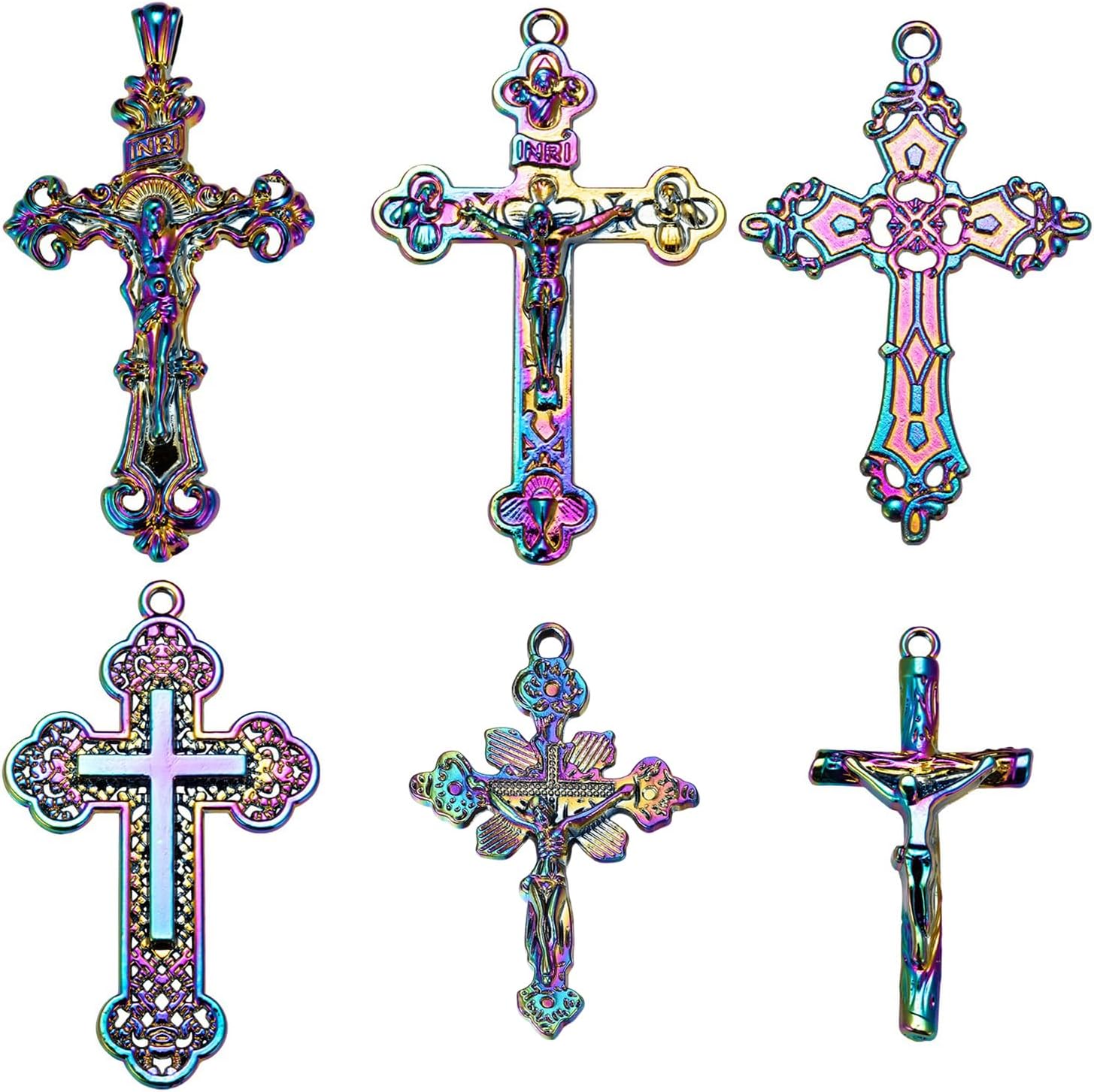 12 Pieces Jesus Cross Charms Alloy Rainbow Cross Charm Pendants Easter Cross Charms for Jewelry Necklace Making(6 Styles)
