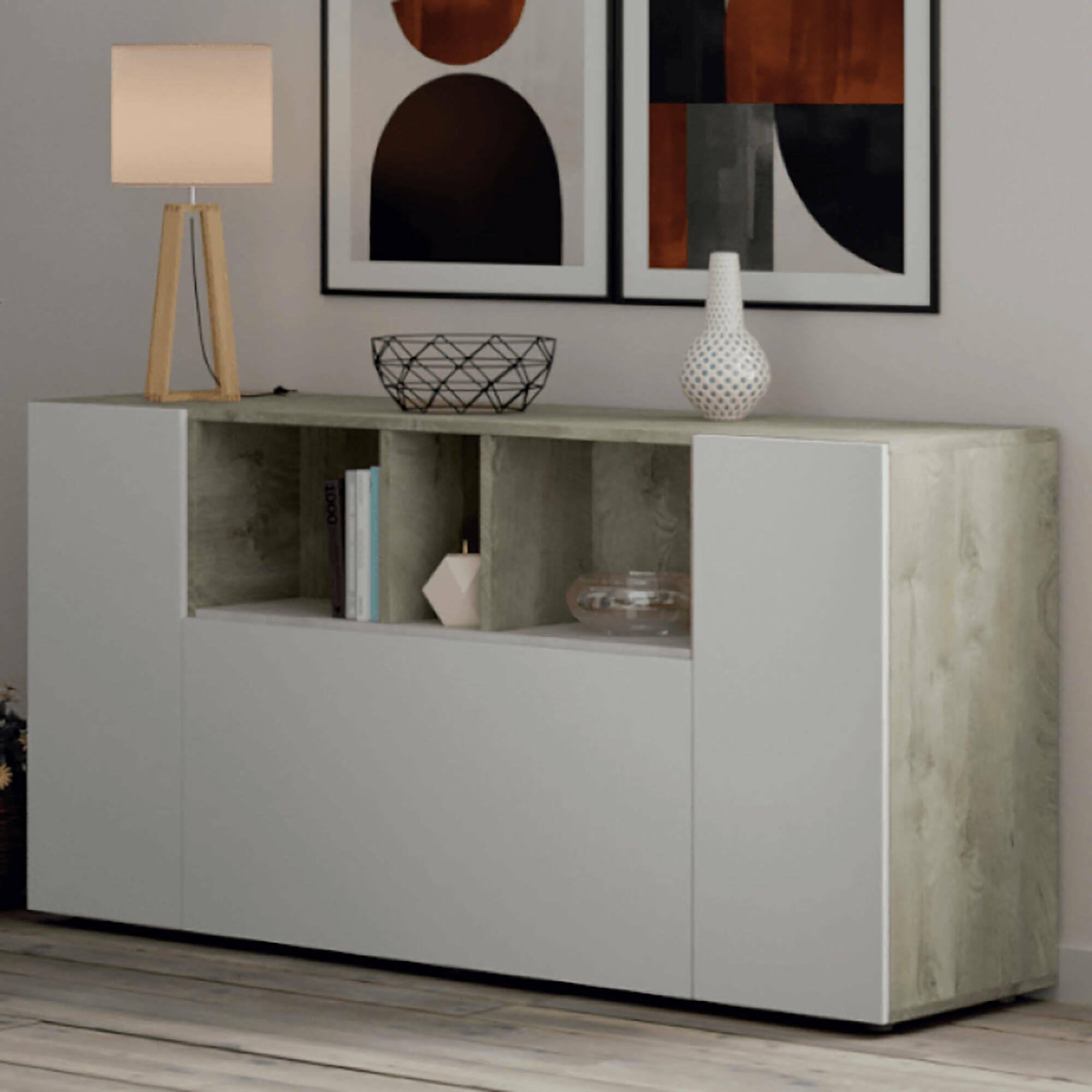Credenza Soggiorno HOMCOM 140x40cm - Con 2 Ante, Ripiani Regolabili E Chiusura Ammortizzata | Bianco Lucido - Foto 11