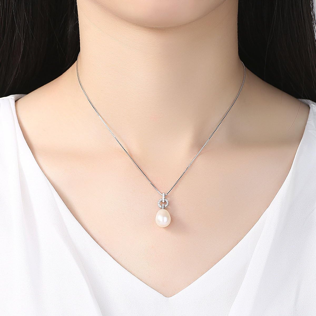 Pearl Necklace Genuine Freshwater Cultured 8-9mm Pearl Pendant Necklaces Sterling Silver for Women Fine Jewelry Gifts for Women Wife Girlfriend Mother