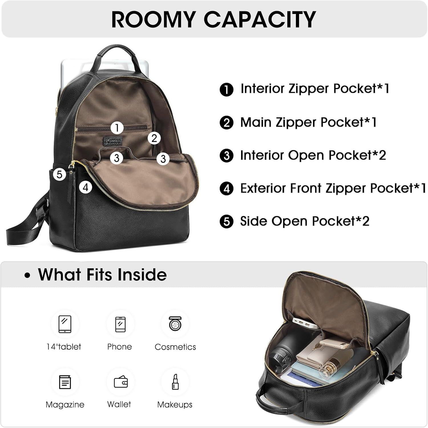 Kattee Genuine Leather Backpack Purse for Women Antitheft Rucksack Soft Work Casual Daypack Fashion - Image 5