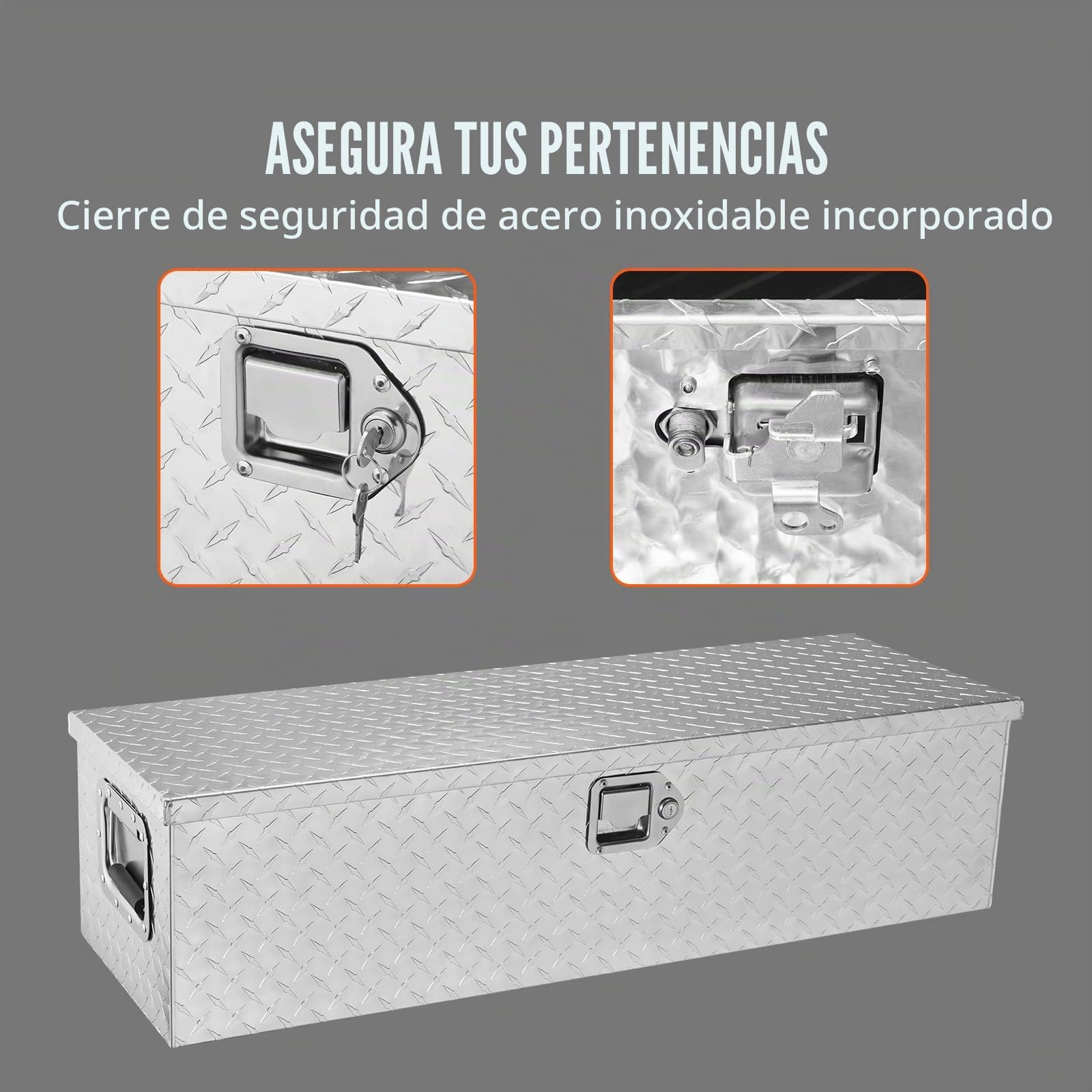 VEVOR Caja de herramientas de aluminio para camión, 99 x 33 x 25,4 cm, caja volcadora con cerradura con llaves y asas laterales para almacenamiento de contenedores de coche, autocaravana, remolque