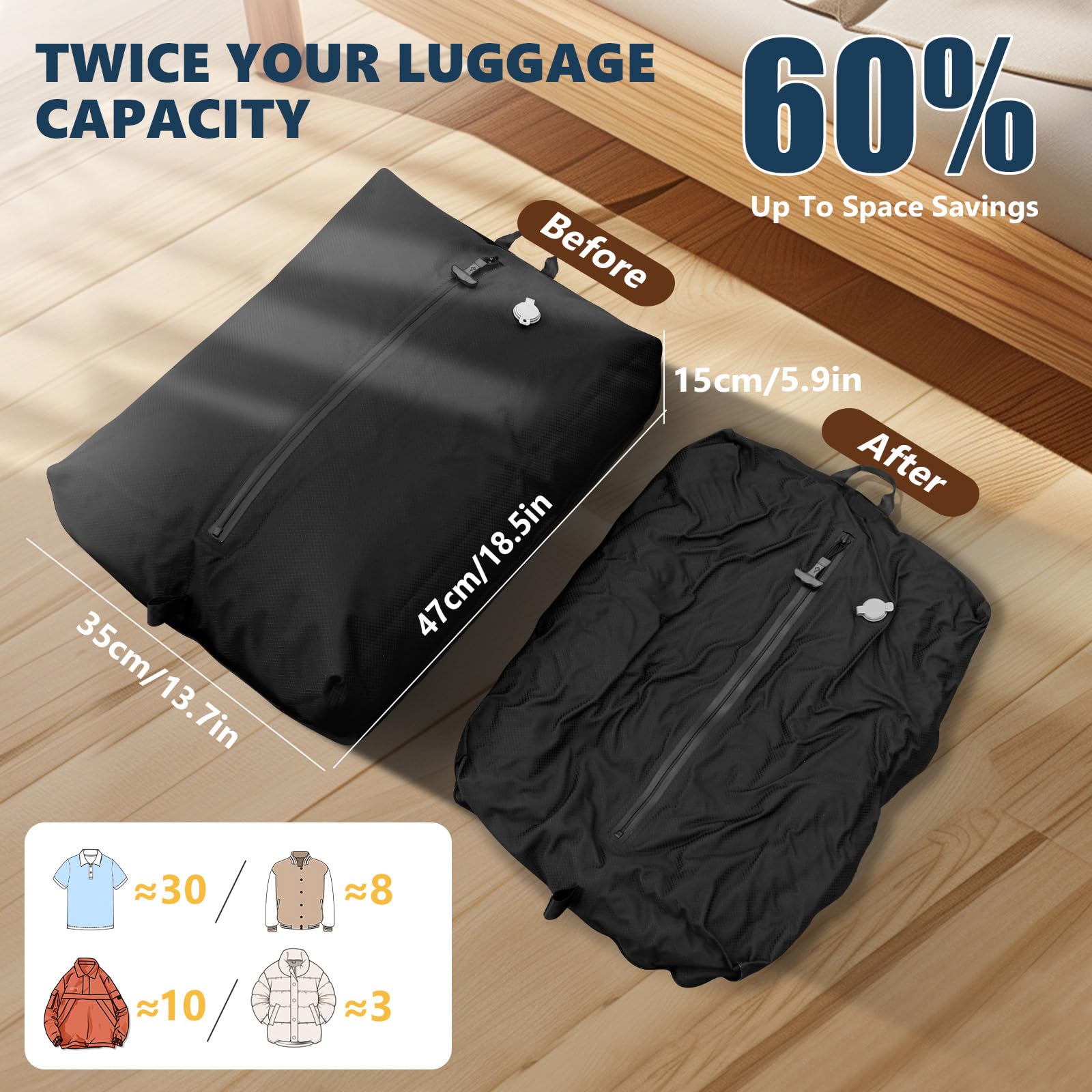 Dobaly Professional Vacuum Bags for Travel with Pump IP67 Reusable Vacuum Compression Bags for Suitcases and Backpack - Image 2