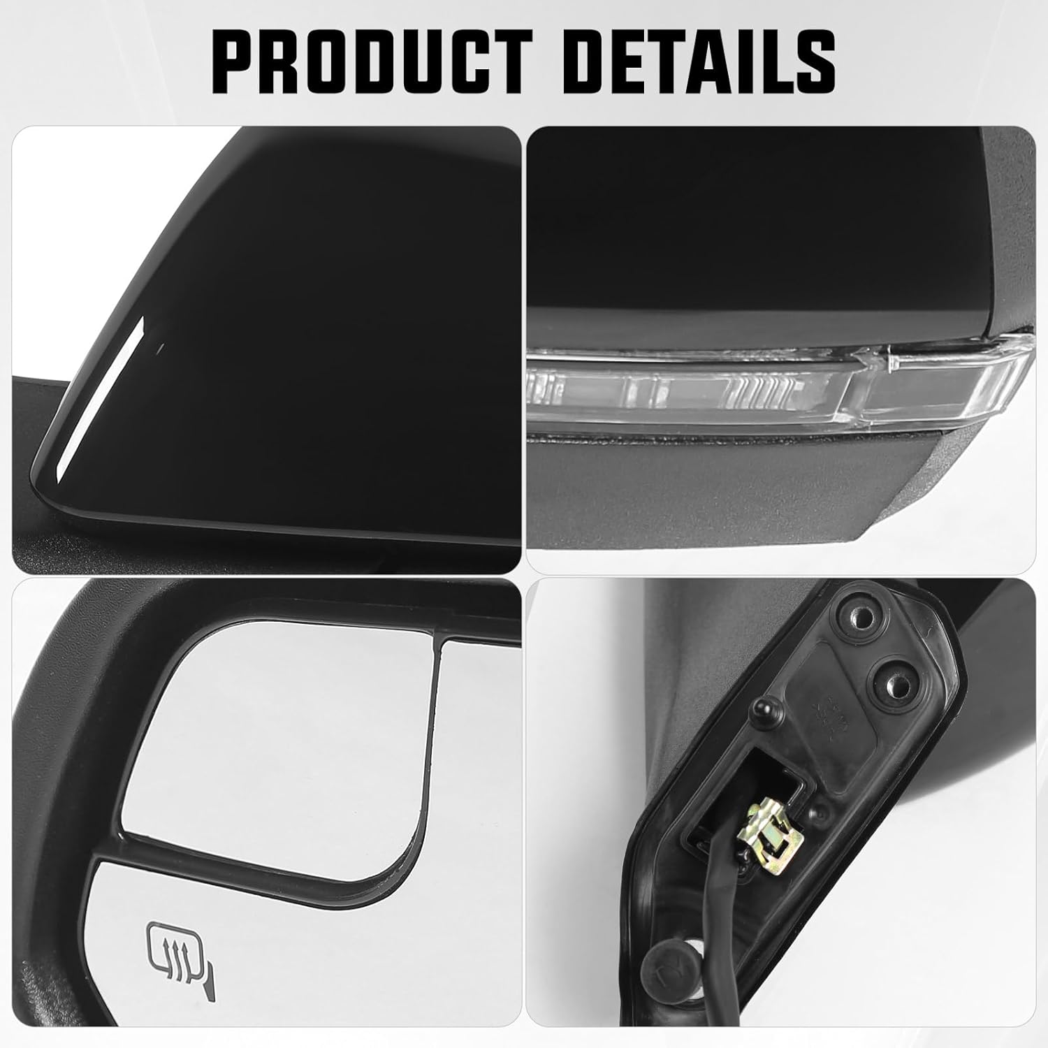 Left Driver Side Power Door Mirror for Ford Mustang 2015-2023 with Blind Spot Glass, Heated Glass, Turn Signal Light and Puddle Light, Direct Replacement (7 Pins, Black)