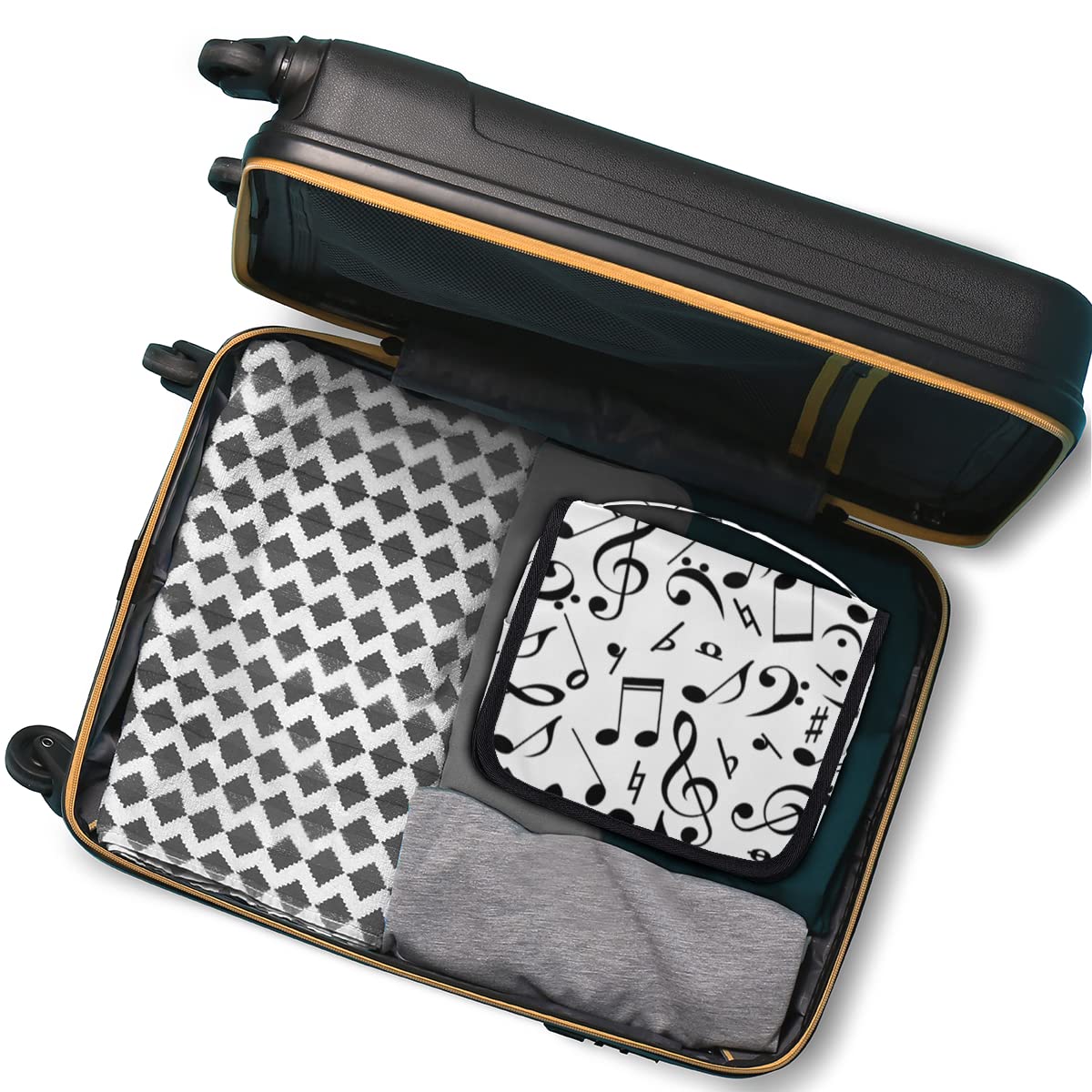 Nuty Muzyka Podróżna Kosmetyczka Czarne Nuty Mycie Torba Unisex Wiszące przybory toaletowe Kosmetyczka Organizer do makijażu, wielobarwny, Jeden rozmiar