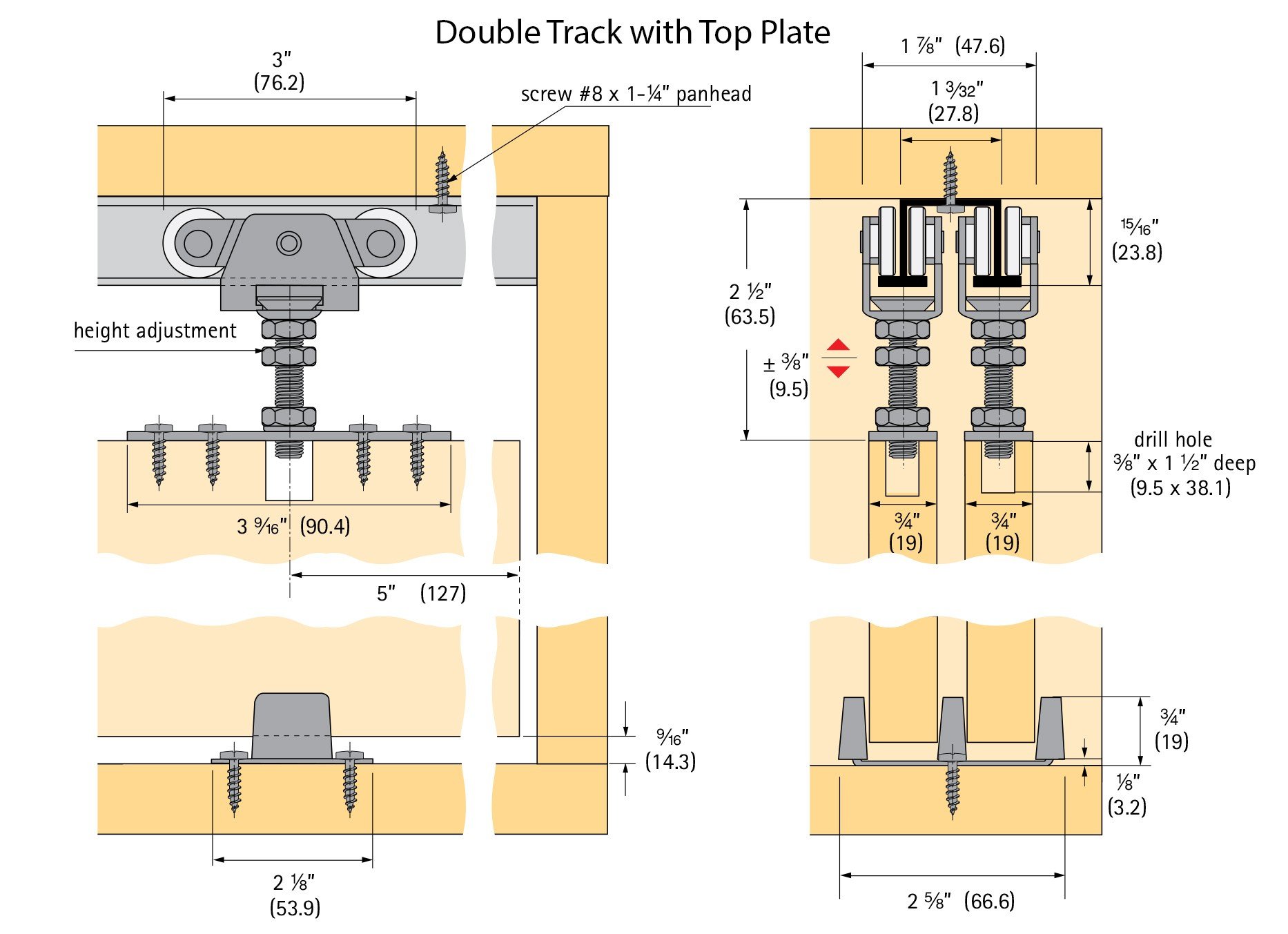 Orange Aluminum Metal Ball Bearing Top Mount Kit Heavy Duty Mount for Top Hung Interior