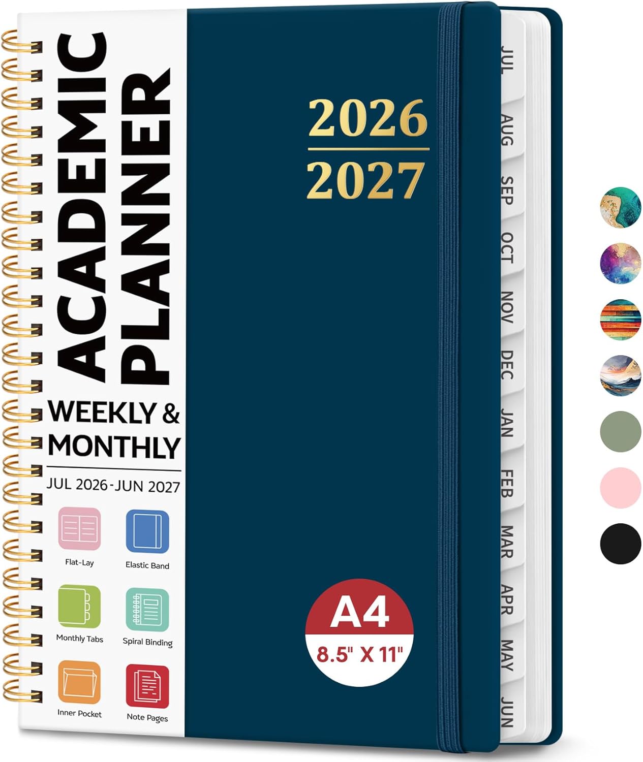 8.5" x 11" Academic Planner 2026-2027, Weekly & Monthly Calendar Planner Book, July 2026 – June 2027, Large Hardcover Organizer with Tabs, Perfect for Teachers, Students, Women & Men – A4, Navy