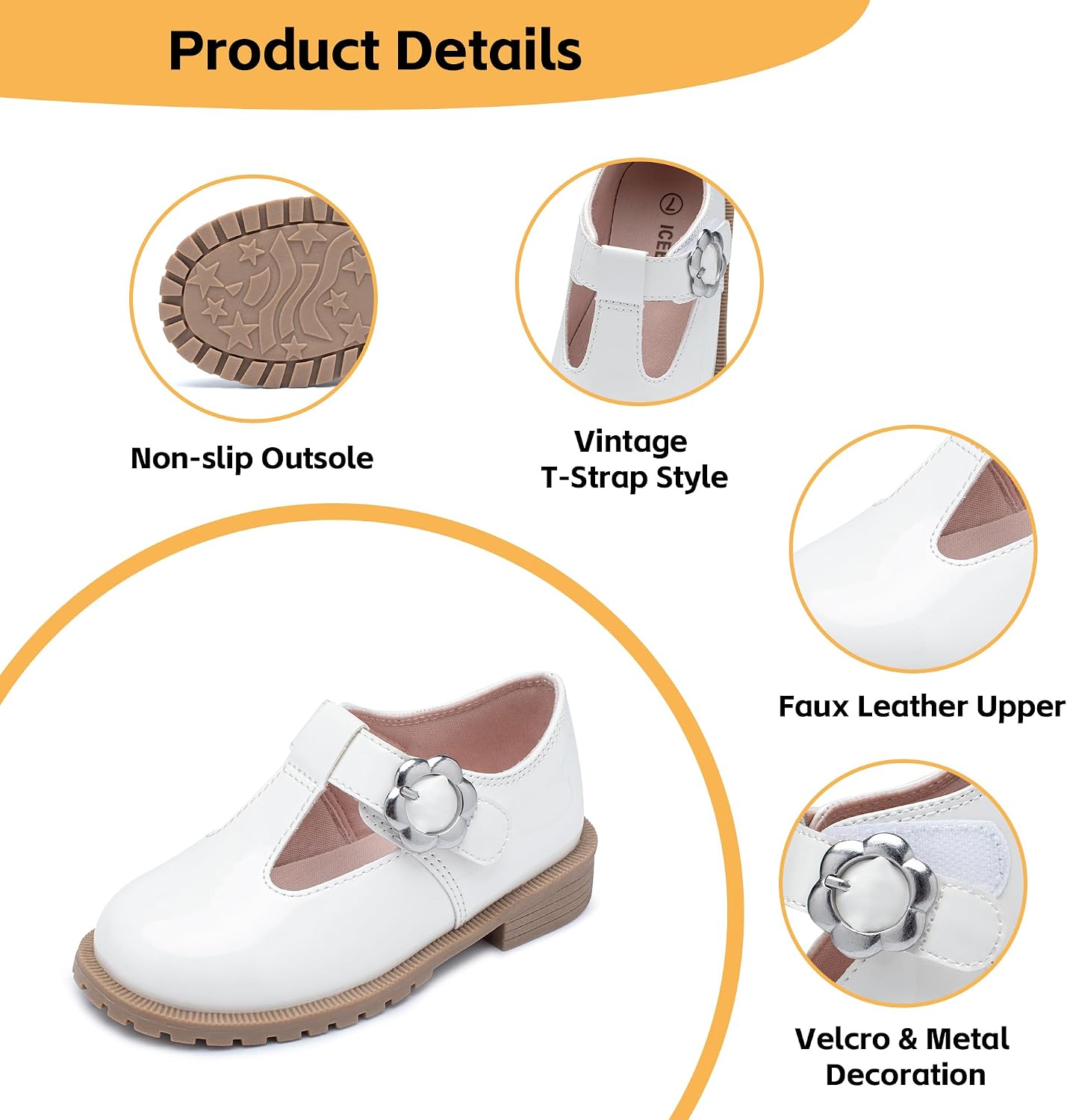 ICEBIRDS Girls School Uniform Shoes Mary Jane Flats,Low Heel Princess Hook and Loop Dress Shoes for School Party Wedding(Toddler/Little/Big Kid)
