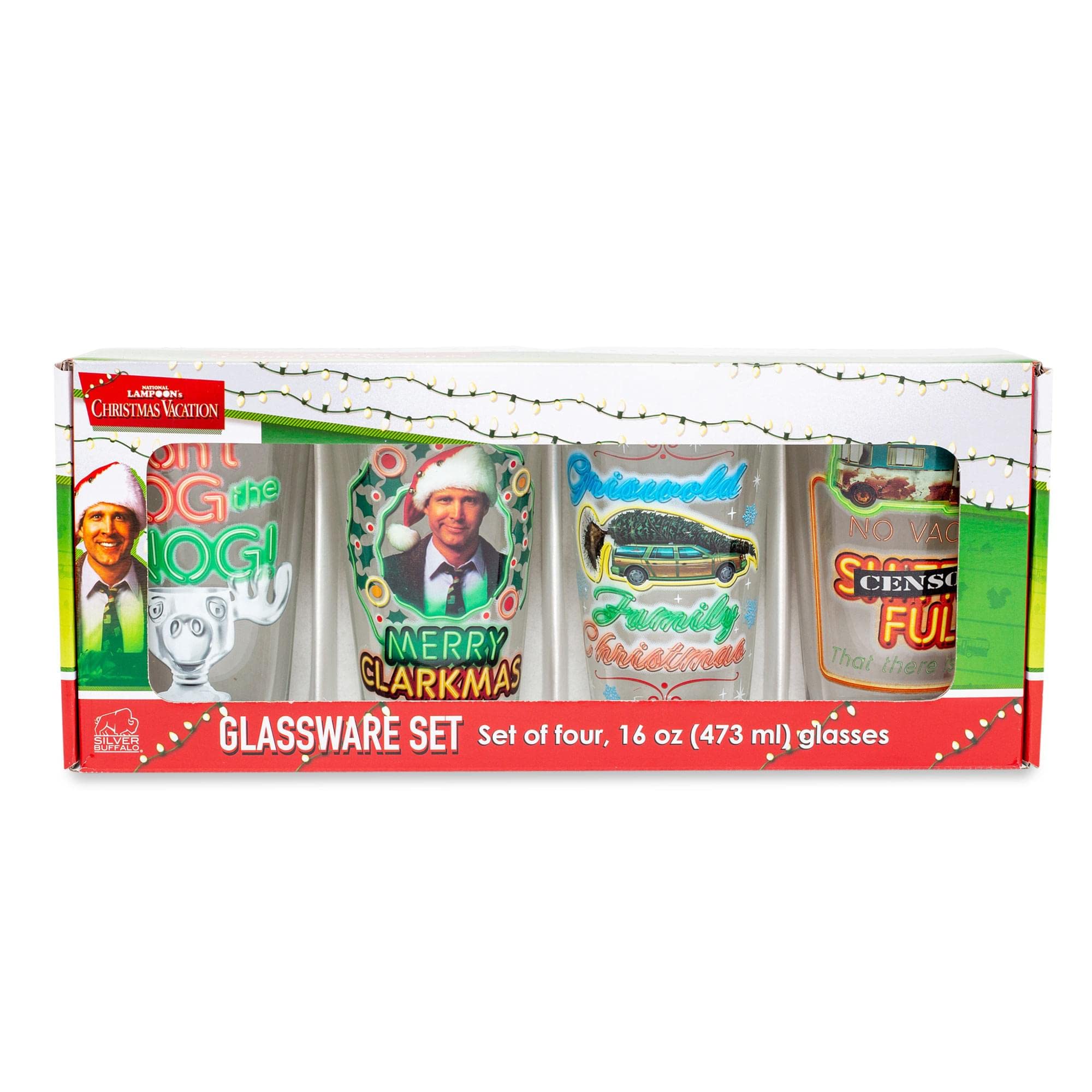 National Lampoon's Christmas Vacation Quotes Pint Glasses, Set of 4 | Beer Tumbler For Liquor, Pub Drinks | Each Holds 16 Ounces