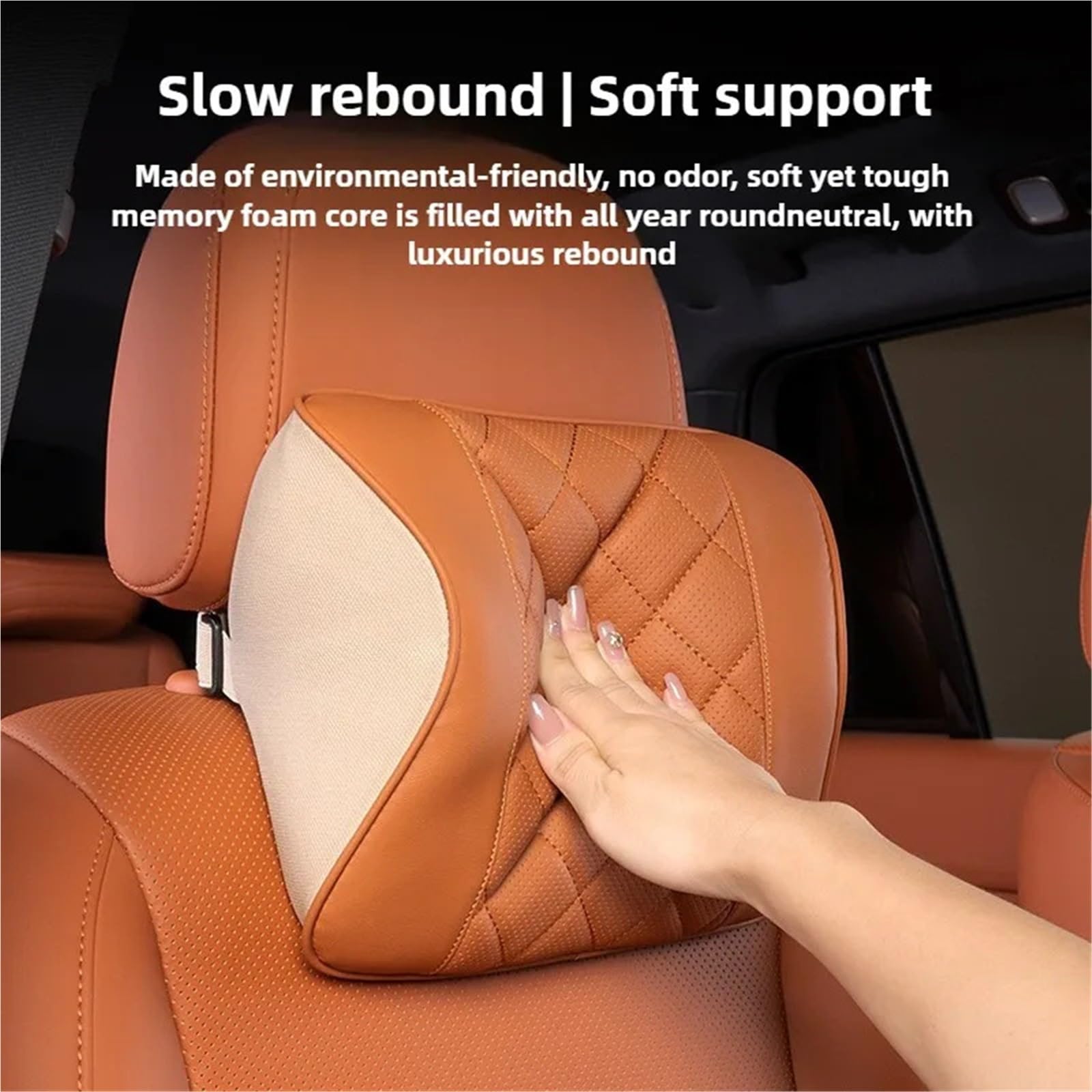 POQUWJDA Car Seat Neck Coussin de Nuque en Cuir Nappa pour Voiture, Appui-tête Mousse à mémoire Forme, Support Lombaire, Accessoires siège Sleeping Headrest(Beige -Waist Pillow)