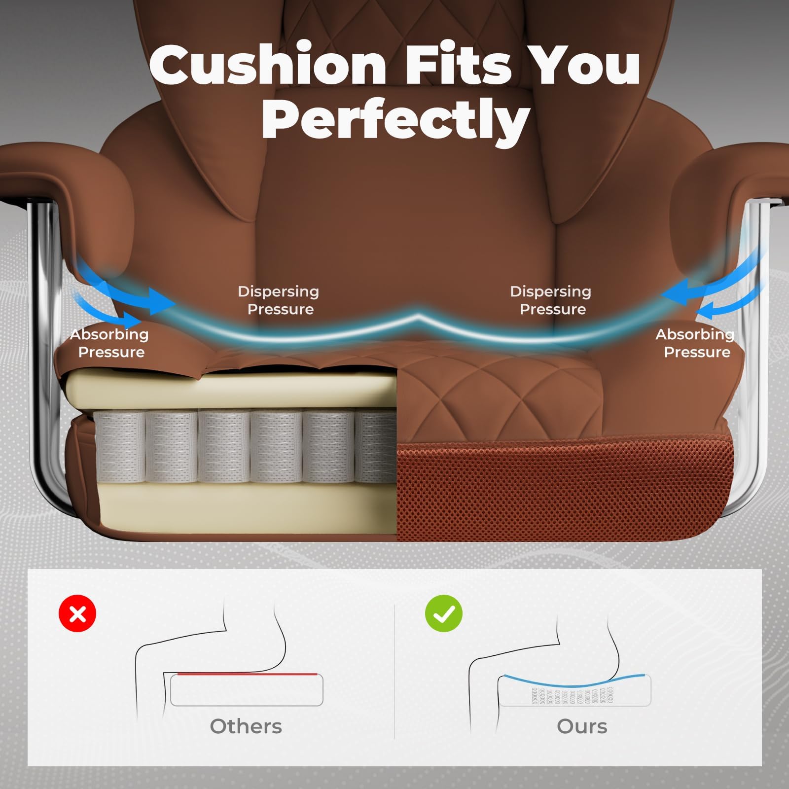 COMHOMA Big and Tall Gaming Chair with Pocket Spring Lumbar Support, Ergonomic Office Chair with Footrest, Executive Desk Chair with Outward Fixed Soft Armrests, Computer Chair with High Back,: Light Brown