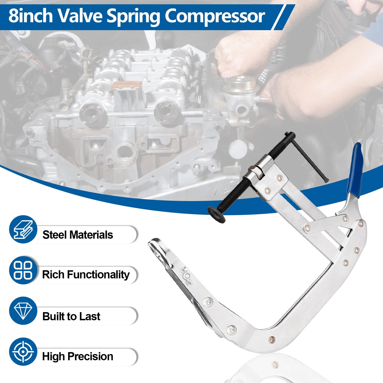 Compressore a molla per valvola, 20,3 cm, strumento multifunzione per tiraggio e smontaggio della molla, adatto per la maggior parte delle auto