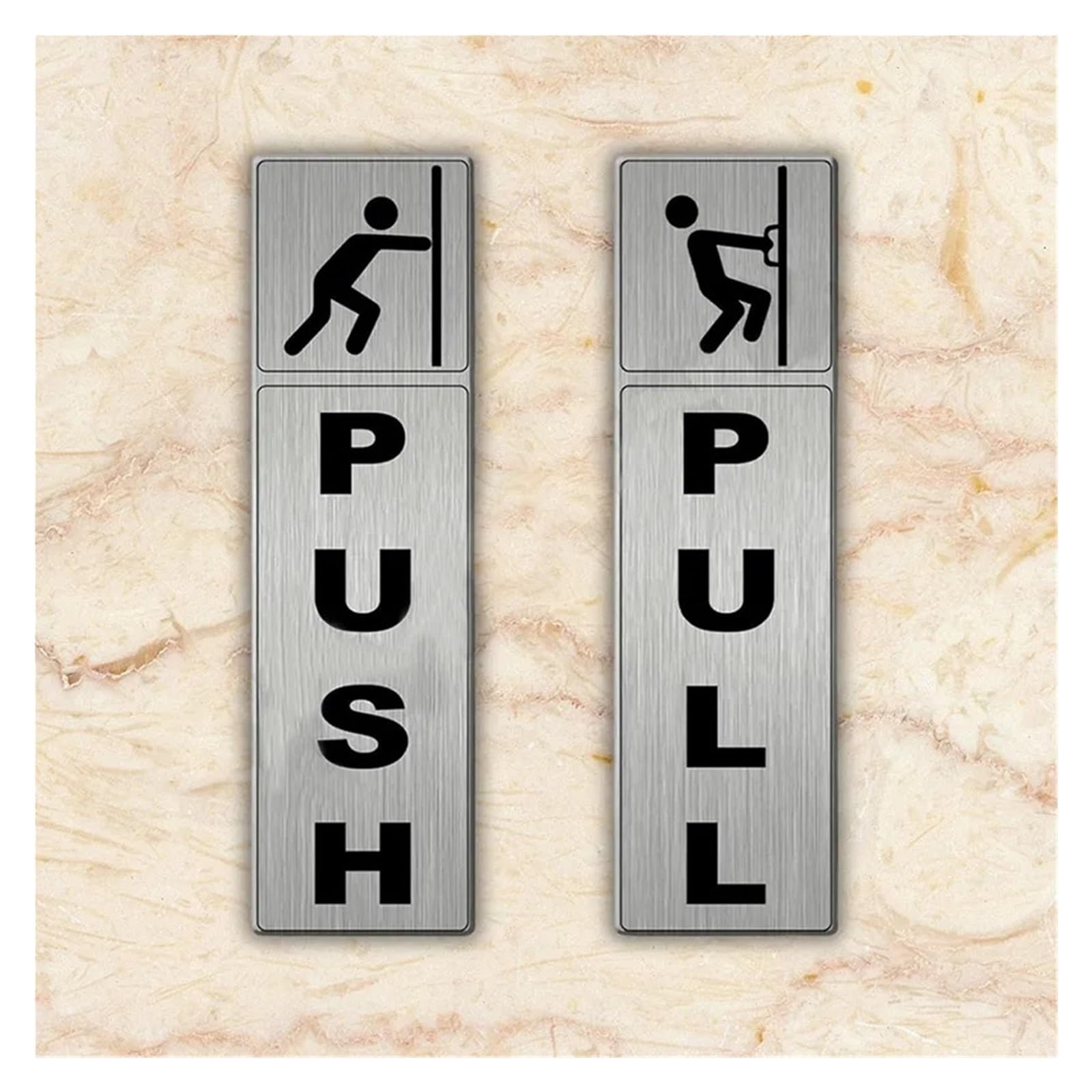 Aluminum Sliding Door Sticker Hotel Restaurant Glass Push Word Pull Sign Reminder Signage Gate for Businesses,Bathroom, Cafe(Silver-Push Pull)