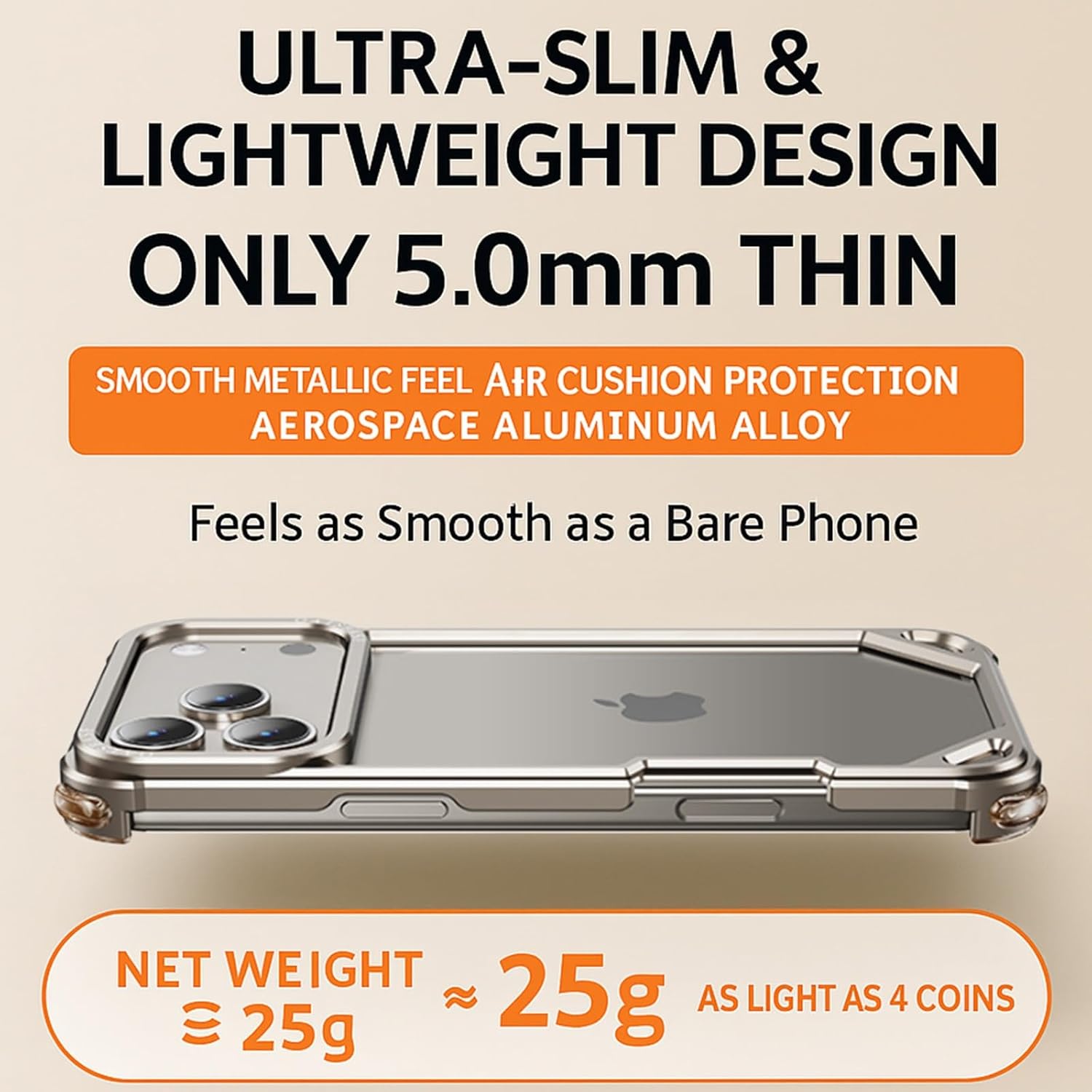 Metal Bumper for iPhone 17 Pro Max / 17 Pro / 17 Air — Slim Aluminum Frame, No-Back Design with Air-Cushion Corners, Heat-Dissipating Shockproof Protection, Easy Snap Fit(Black,17 Pro)