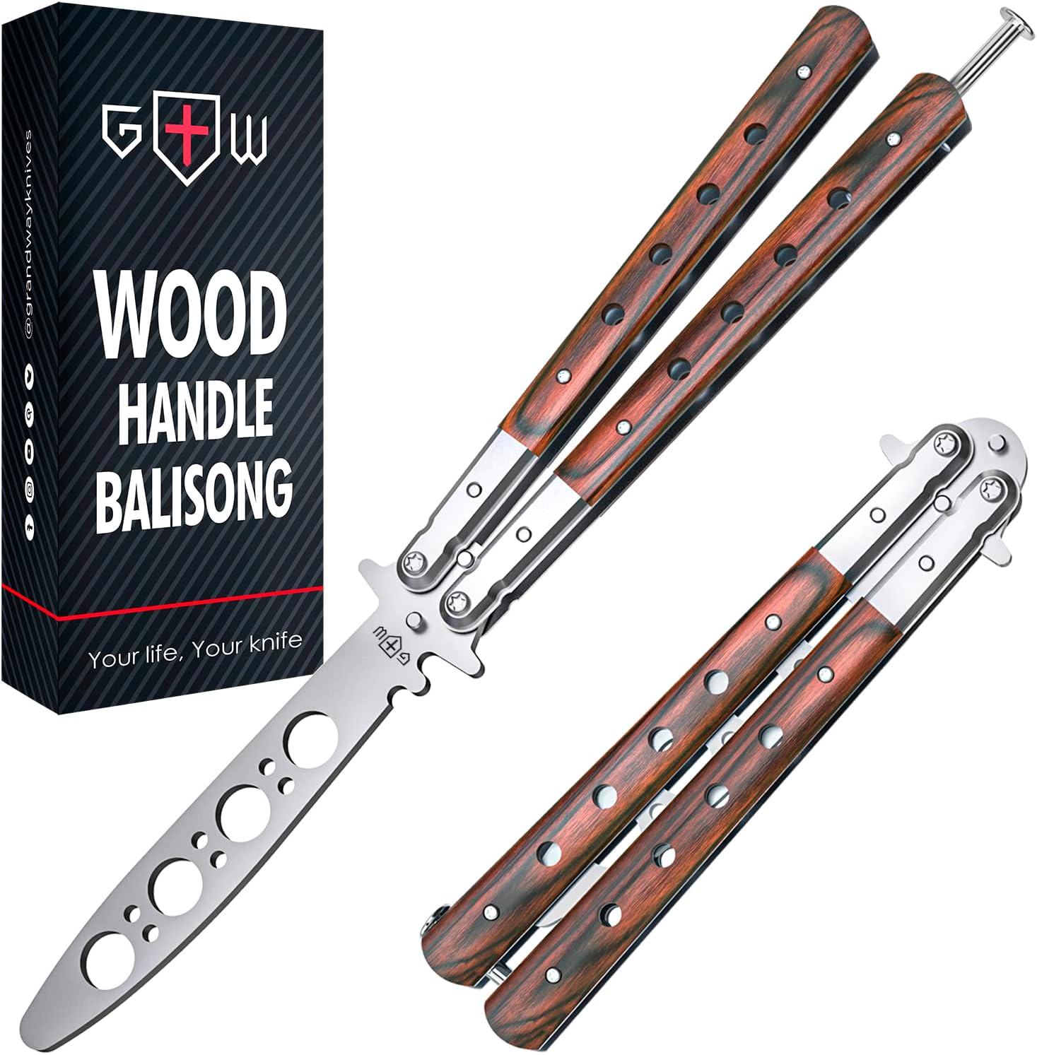 Butterfly Knife Trainer – Balisong Trainer – Practice Butterfly Knife – Balisong Butterfly Knives NOT Real NOT Sharp Blade – Wood Dull Trick Butterfly Knifes – Butter Fly Knife Training CSGO K12 W
