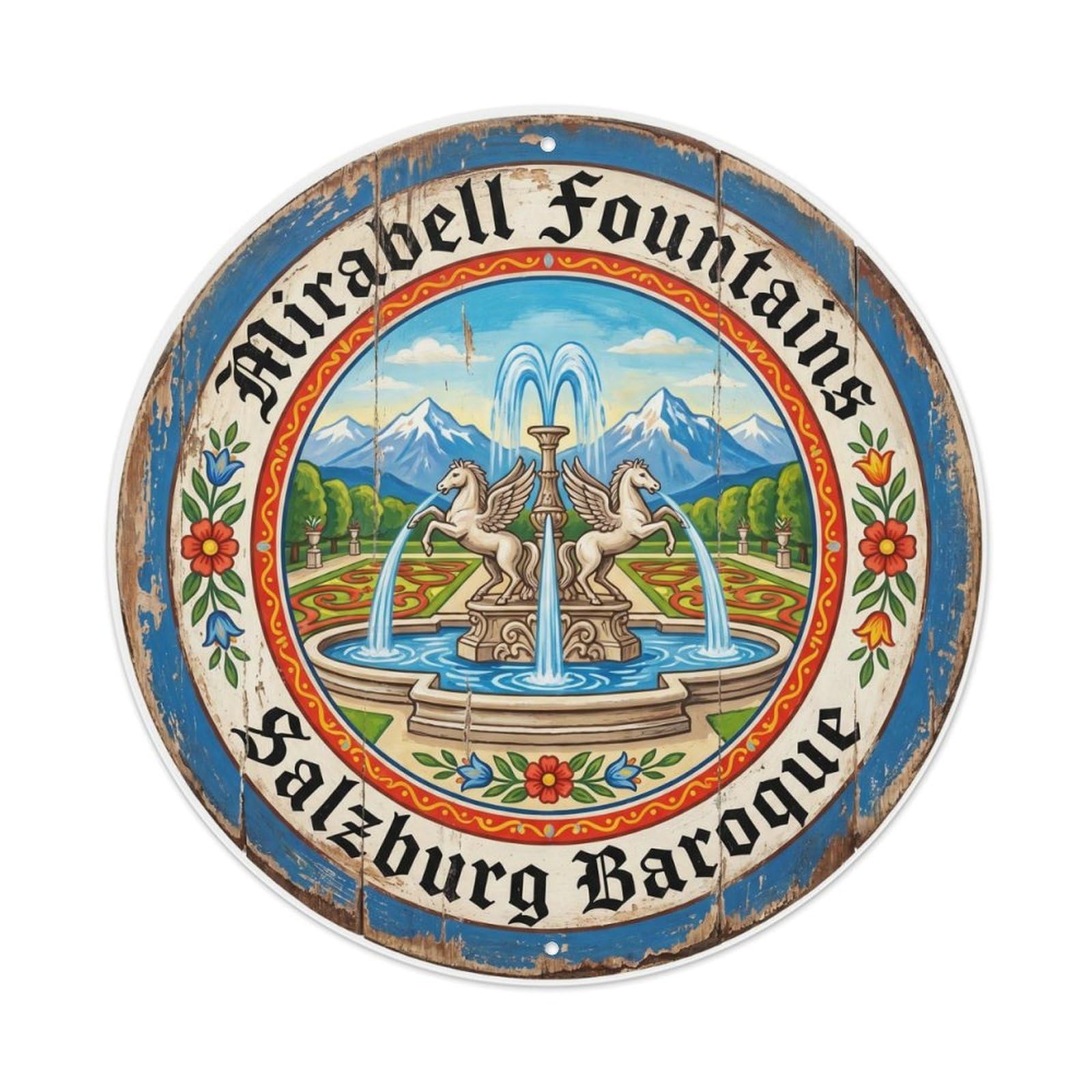 Vintage Travel Mirabell Fountain Salzburg Baroque Metal Tin Sign