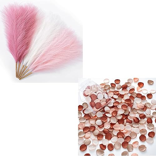 Serwalin Pétalos de rosa rosa y seda de la hierba de las pampas