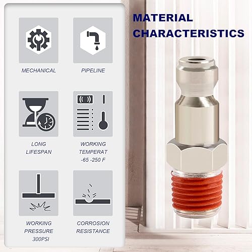 Miniatura 5 de Enchufe de aire estilo T automotriz, enchufes neumáticos macho NPT de 12 pulgada, accesorios para compresores de aire (paquete de 5)