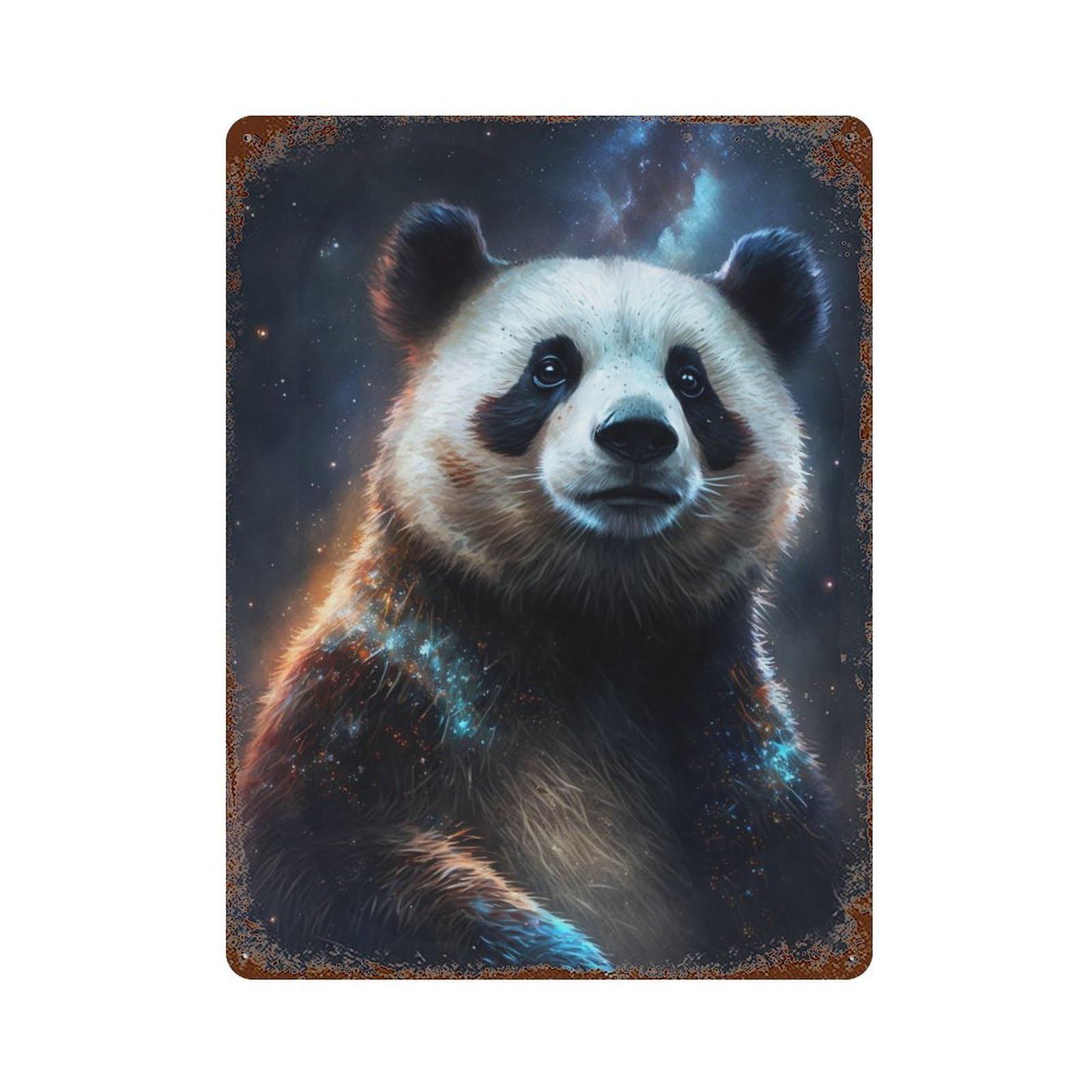 Cosmic Panda Portrait-2 Weathered Tin Sign 15.7"x11.8", for Shed, Workshop And Garage Wall Decor, Decorative Metal Wall Art