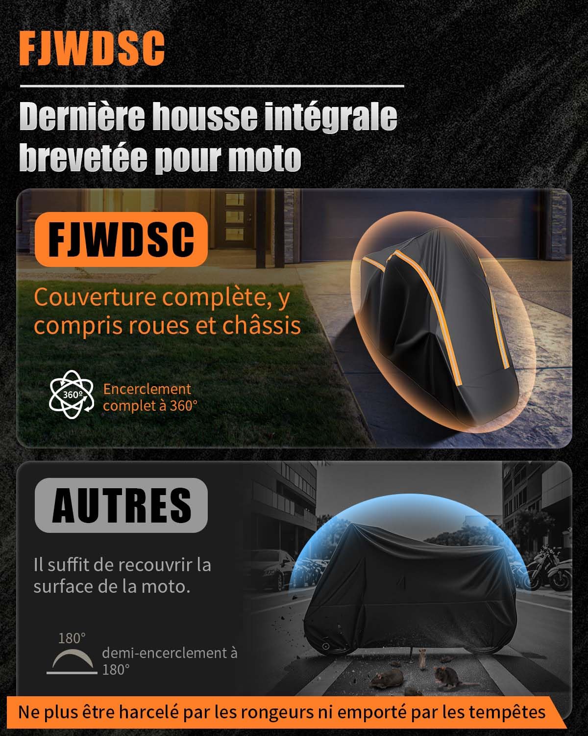 Bache Moto Exterieur Etanche Entièrement Fermée, Housse Moto Imperméable et Résistante aux Poussière Pluie Neige UV Vent pour Scooter Mobylette Moto Street Scrambler 275x115x150cm