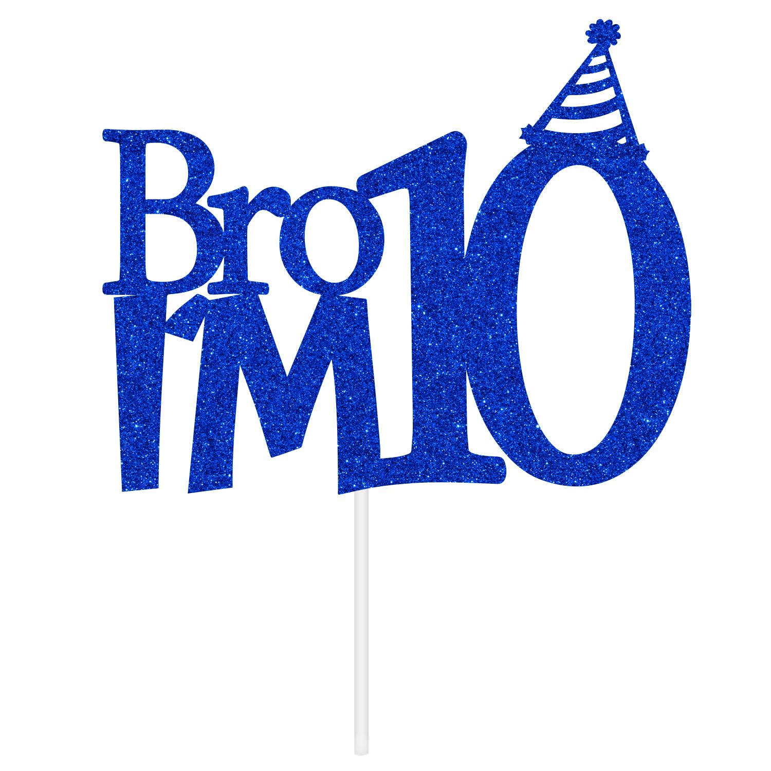 Happy 10th Birthday Cake Topper, Out Single Digits I'm 10, Bro I'm 10 Cake Decor, Boys Funny 10th Birthday Party Decorations Blue Glitter