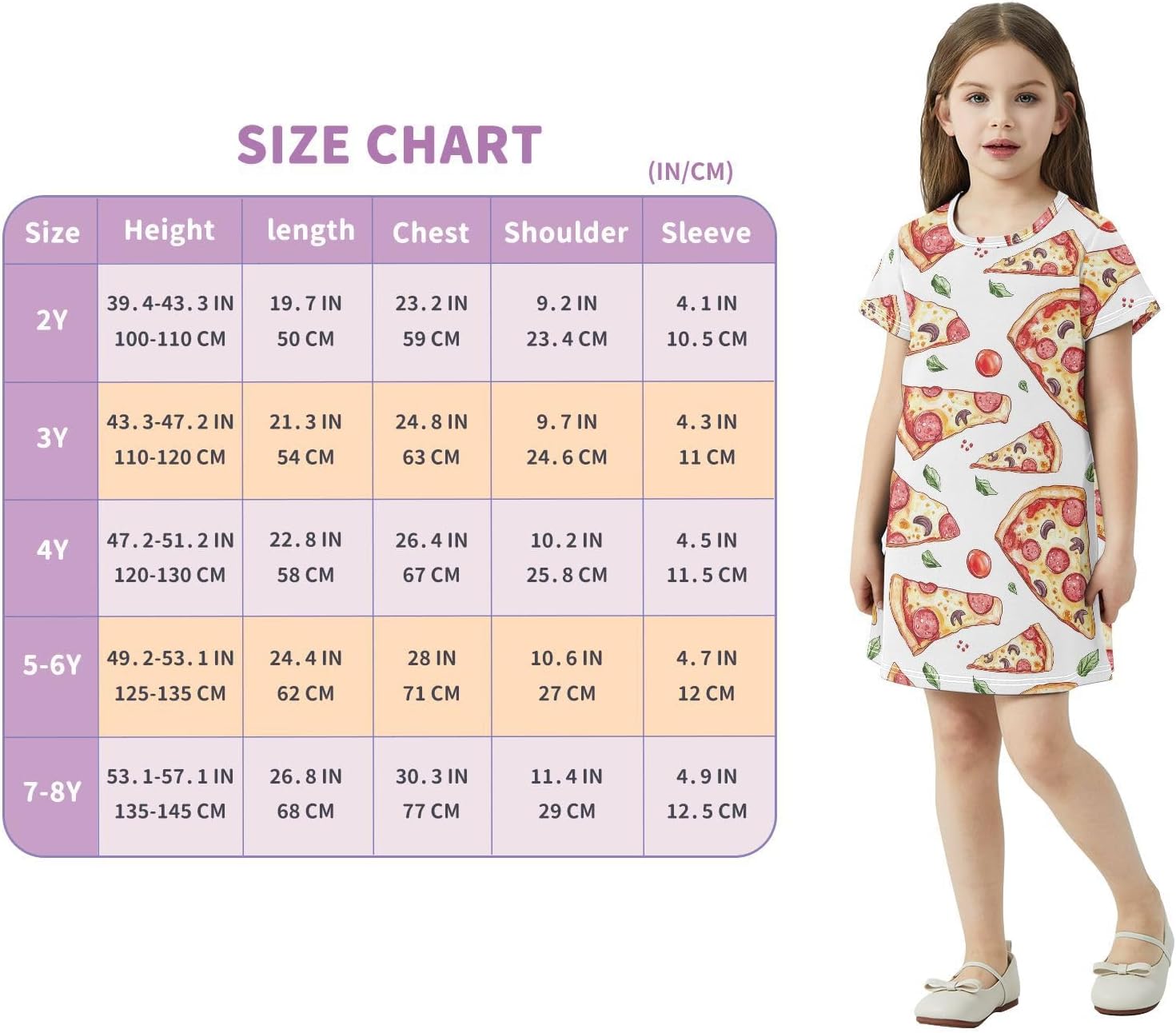 Pizza Fast Food Girls Dresses Summer Dresses for Girls with Cotton Short Sleeves for Casual a Line Dress Size 2-8Y