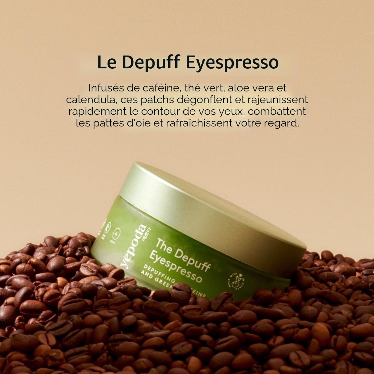 Yepoda The Depuff Eyespresso - patchs yeux caféine thé vert 60 pcs