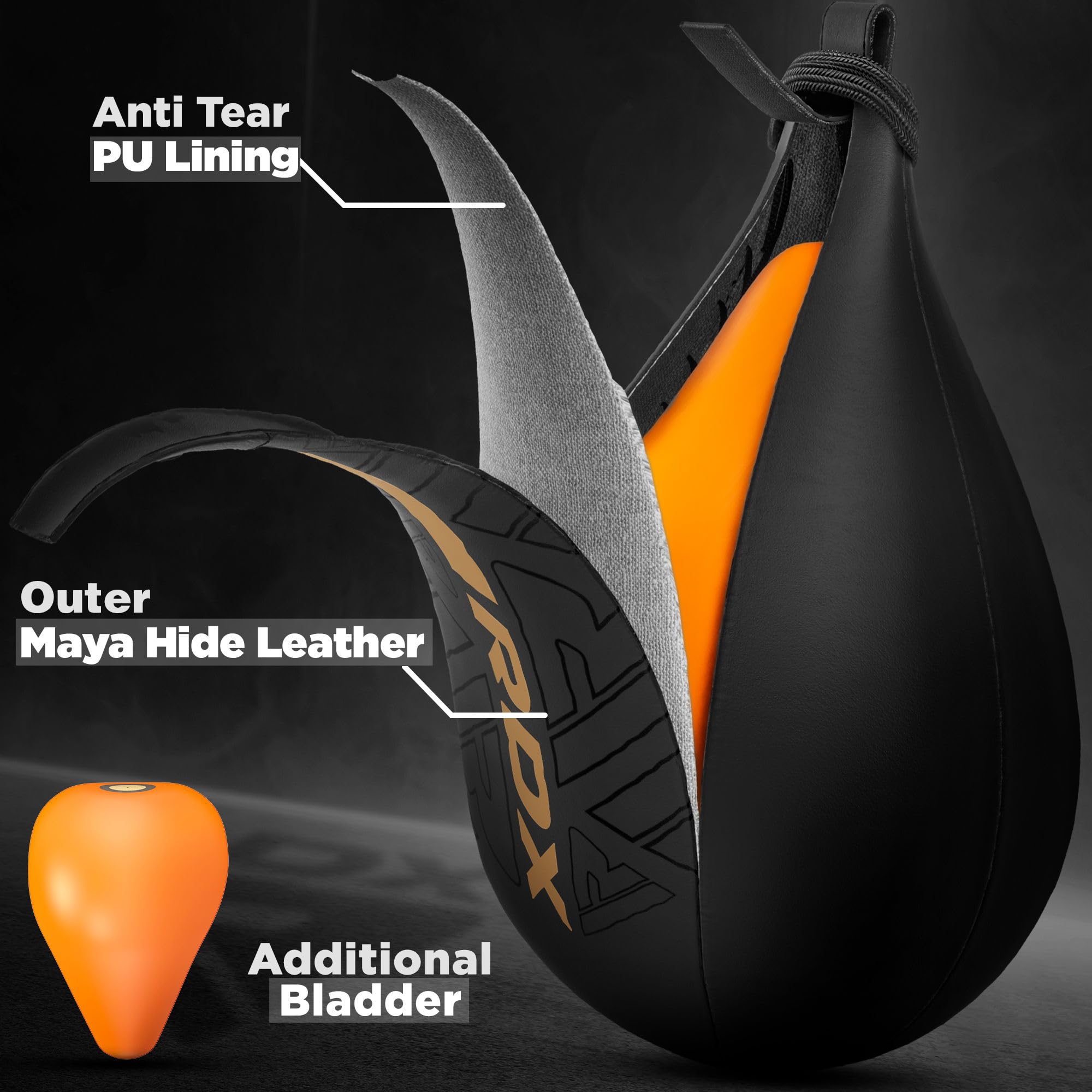 RDX Boxbirne Maya Hide Leder Set, Speedball Hängend Mit Halterung, Punchingball Boxing Speed Bag, Geschwindigkeit Ball Boxen Training Trainingsgeräte Gym Fitness