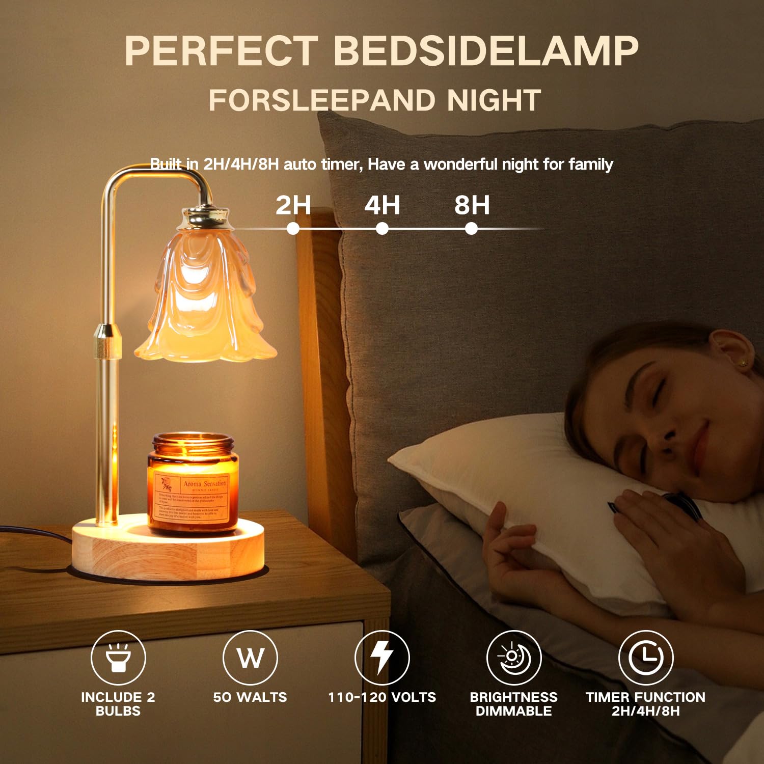 Paryou Candle Warmer Lamp with Timer Electric Adjustable Height Candle Warmer Dimmable Wax Warmer Lamp Jar Candles with 2 Bulbs for Home Decor & Office - Image 6