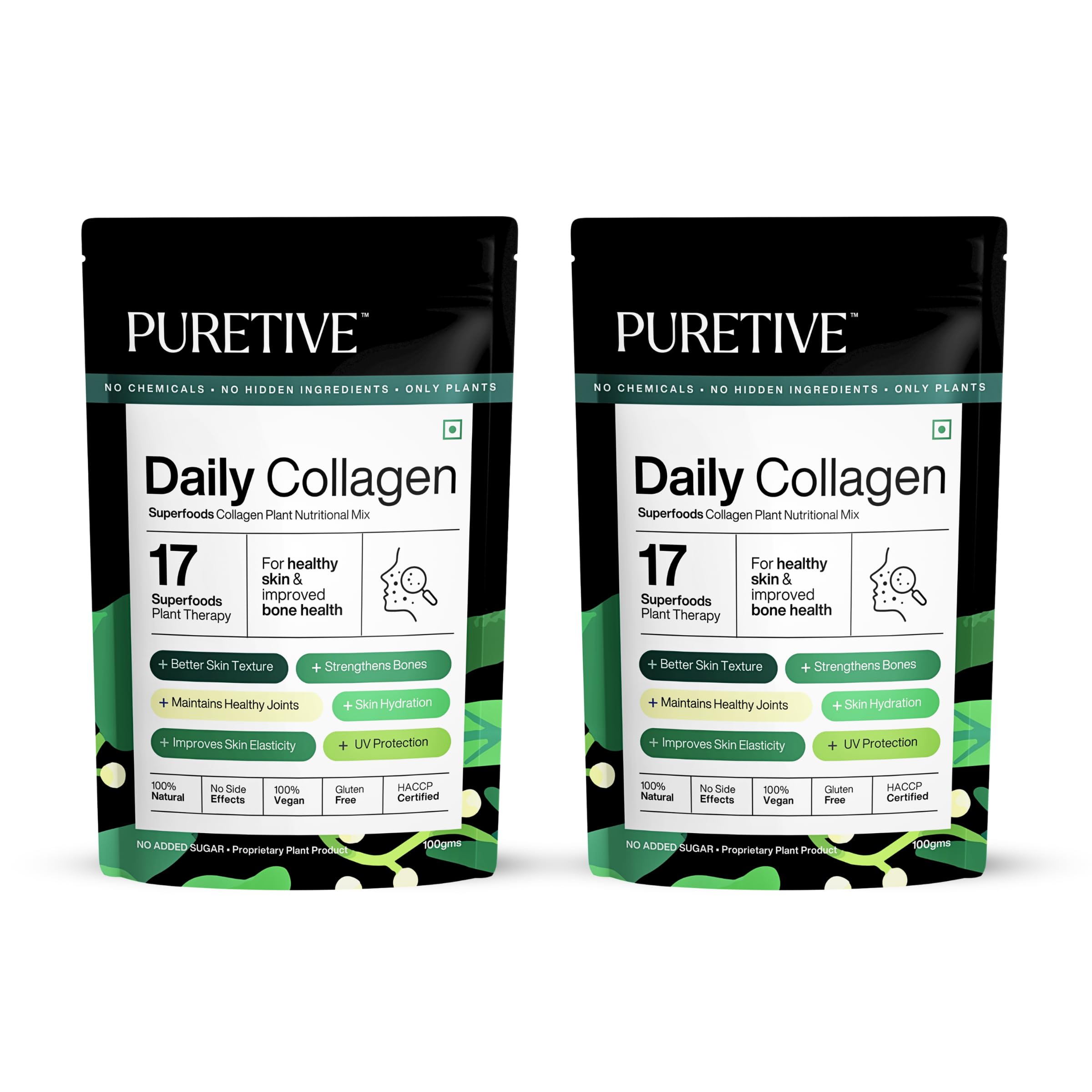 Daily Collagen Supplement|Plant Based Nutritional Mix|For Men and Women|Combats Dull Skin & Hair Loss|For Glowing Skin|100% PURE Vegan |For Everday use|powder,2 count,100 grams