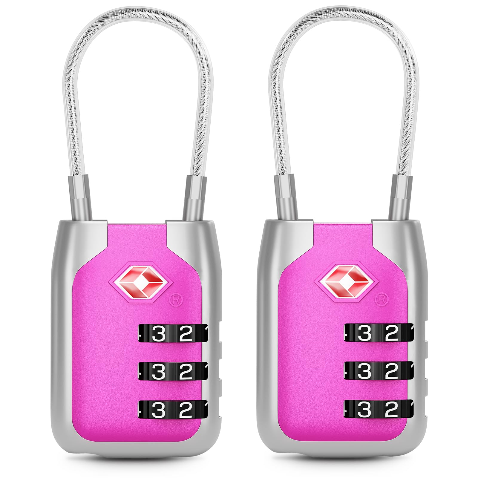 Joyway TSA Approved Luggage Lock, 3 Digit Combination Cable Lock with Alloy Body, Travel Combination Locks for Suitcases, Backpack and Golf Bag (Pink, 2Pack)