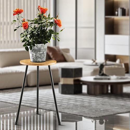 Miniatura 7 de Soporte alto para plantas, mesa de madera de mediados de siglo para macetas, soporte de metal para plantas, decoración moderna del hogar, mesa