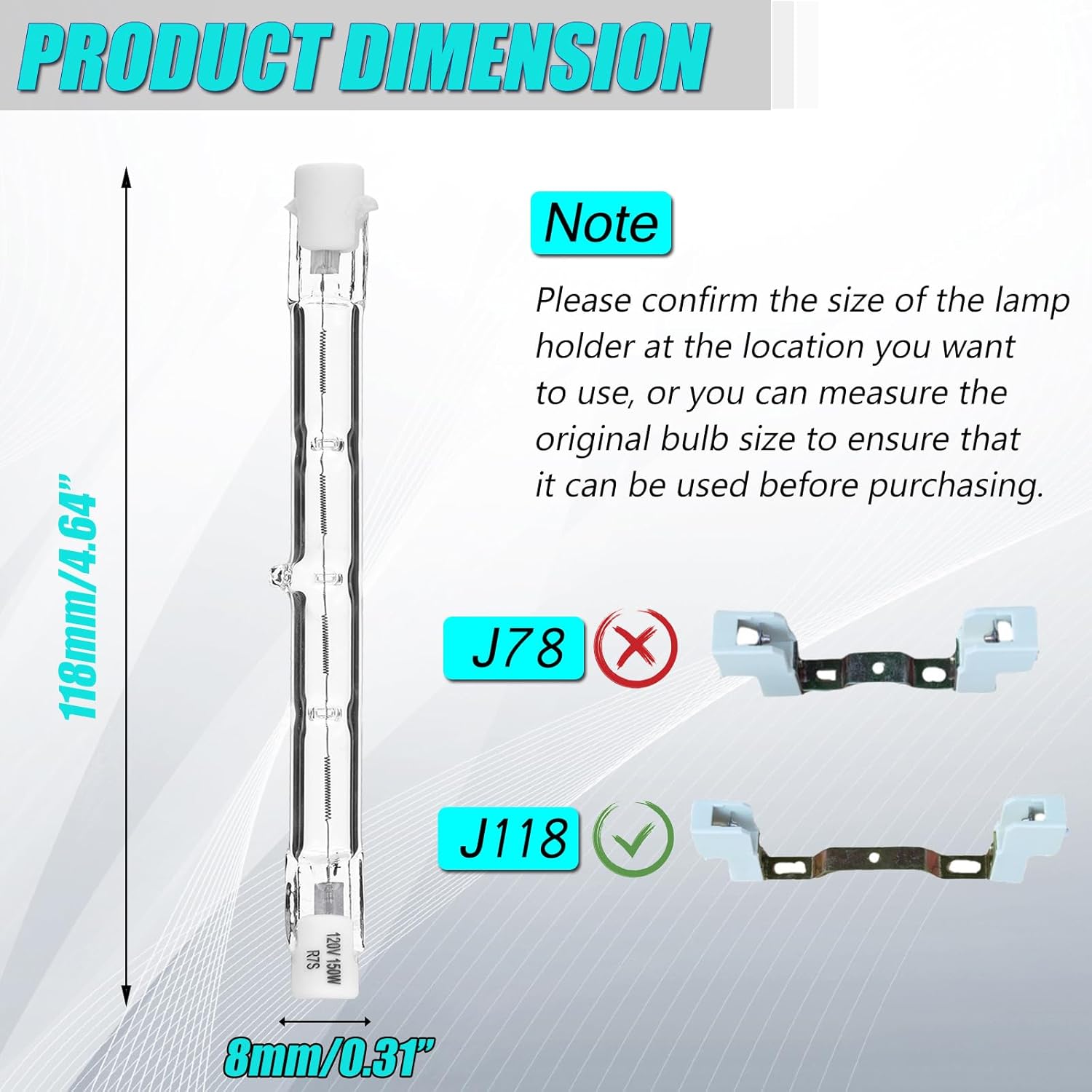 R7S Halogen Bulbs, T3 118mm 120V 150W 2700K Warm White Dimmable Double Ended Bulbs for Work, Ceiling Lights, Landscape Lights, Floor Lamps(2 Pack)