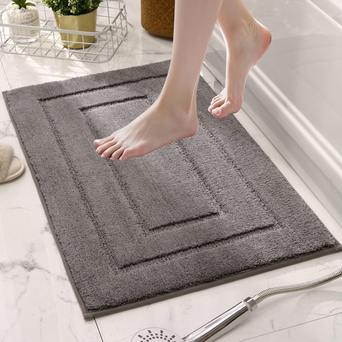 Tapis de bain absorbant gris foncé 40x120 cm pour sol de douche
