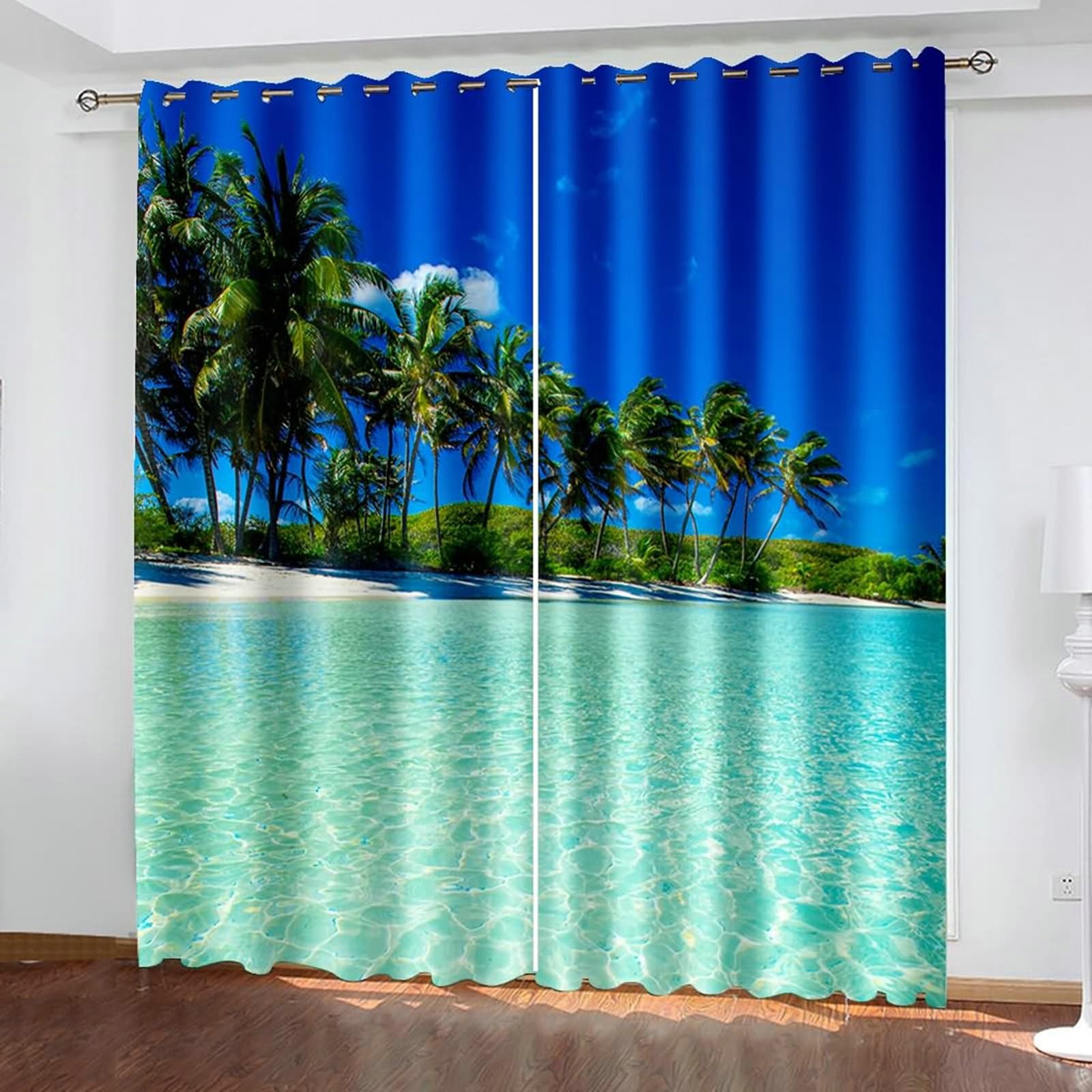 Vorhänge Blickdicht, Verdunklungsvorhänge Palmen Meer Strand Landschaft 2er Set H 183 x B 107 cm Abdunkelnde Gardinen Ösen für Wohnzimmer