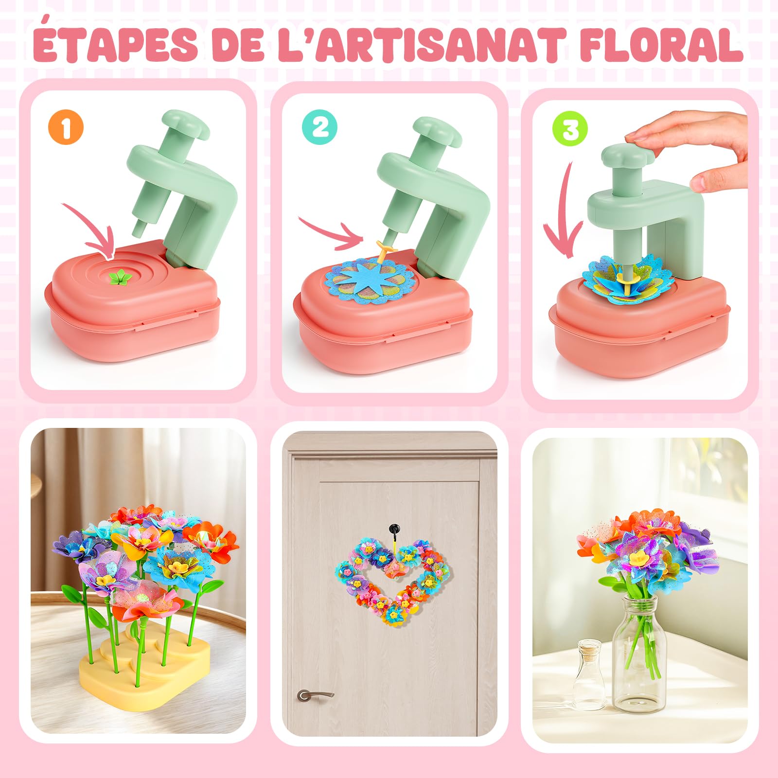 Jofuni Flower Market Activites Manuelles pour Enfants, Cadeau Anniversaire Fille 5 6 7 8 Ans, Fabrique de Fleurs Enfant Kit de Fabrication de Fleurs en Tissu
