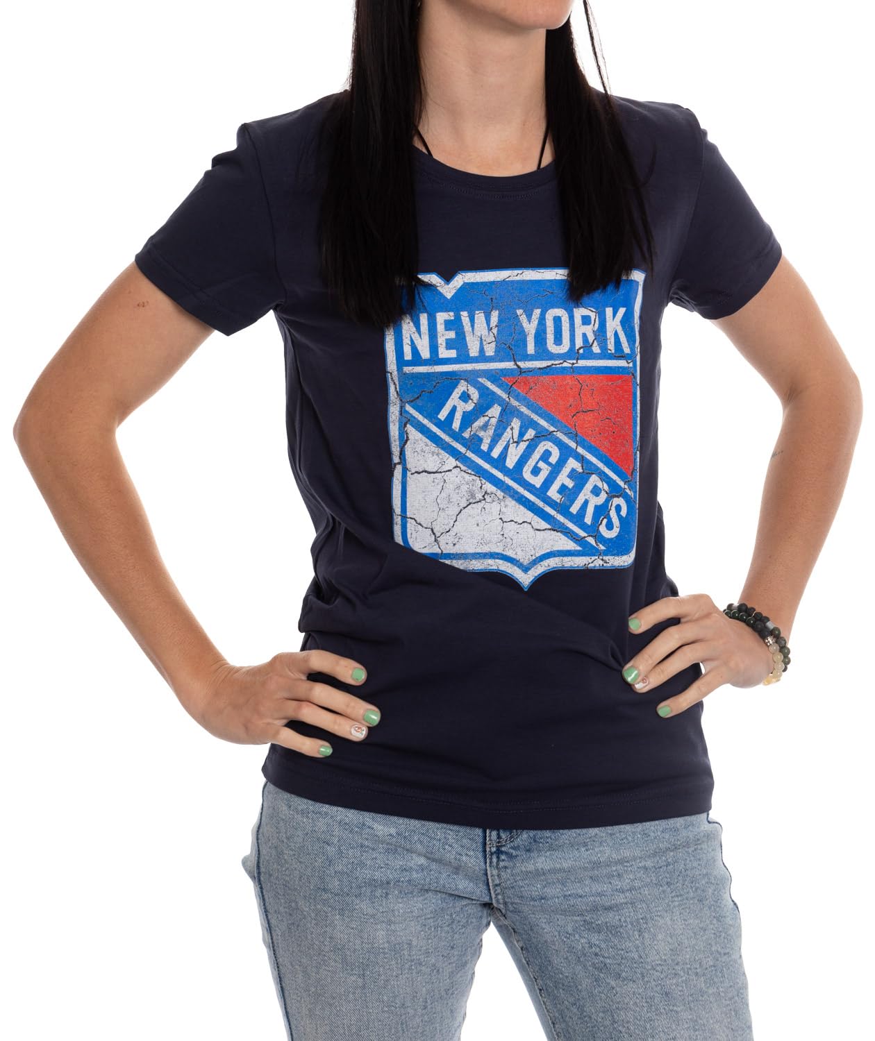 Calhoun NHL Surf & Skate Women's Distressed Print Fitted Crew Neck Premium T-Shirt (Edmonton Oilers, XX-Large) — view 10