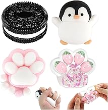 4Pcs Taba Squishy Cat Paw Penguin Squishy Cookie Toy Stress Relief Toy Simulation Cookie Pinch Stress Ball Squeeze Toys Anxiety Relief for Adults